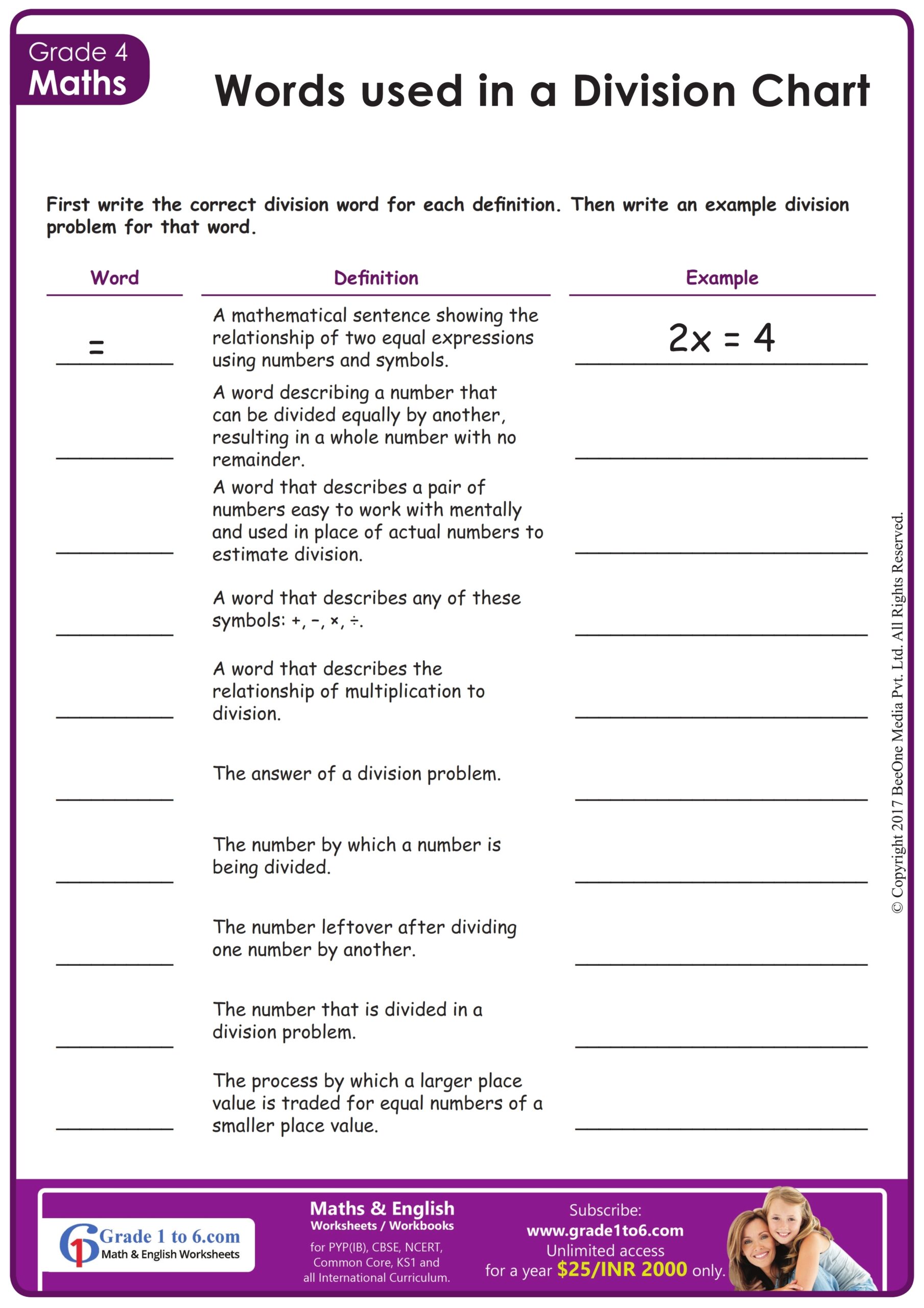 math vocabulary worksheets