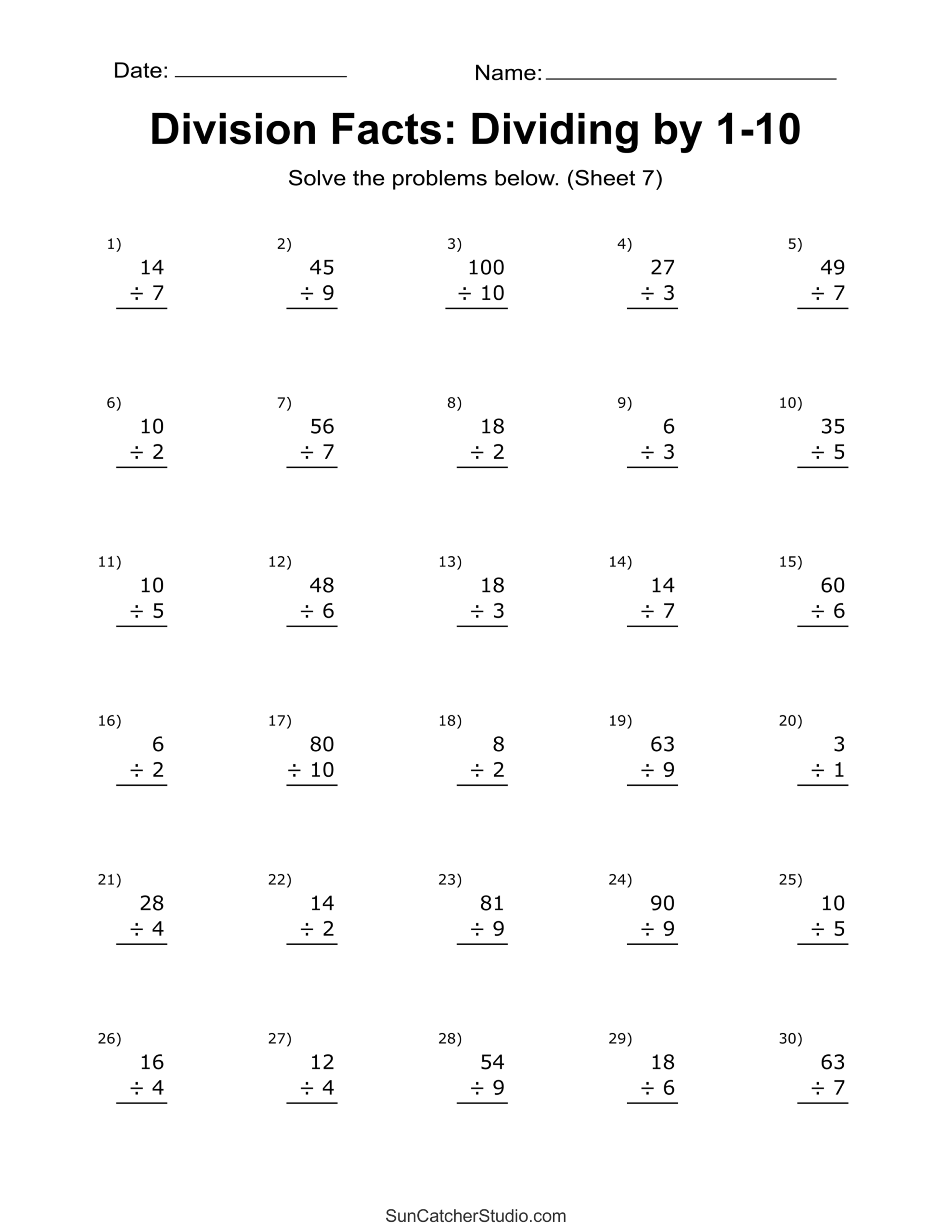 math long division worksheets