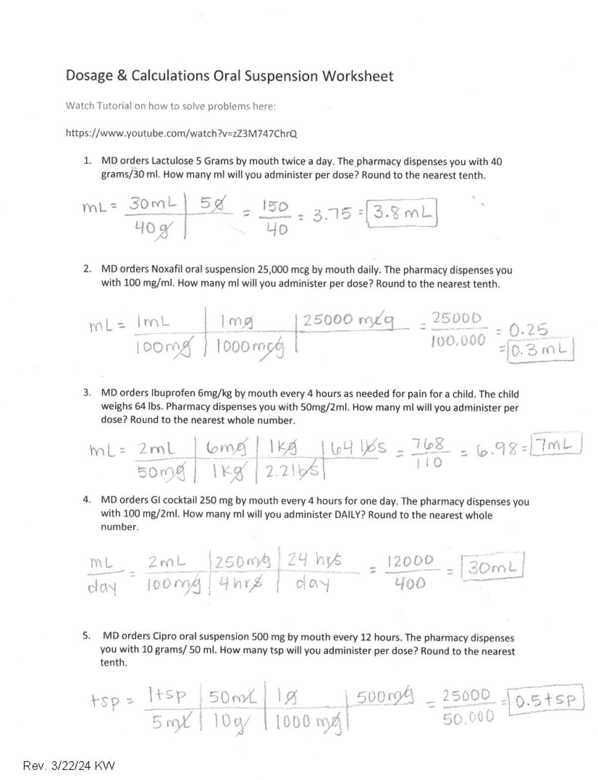 nursing math practice worksheets