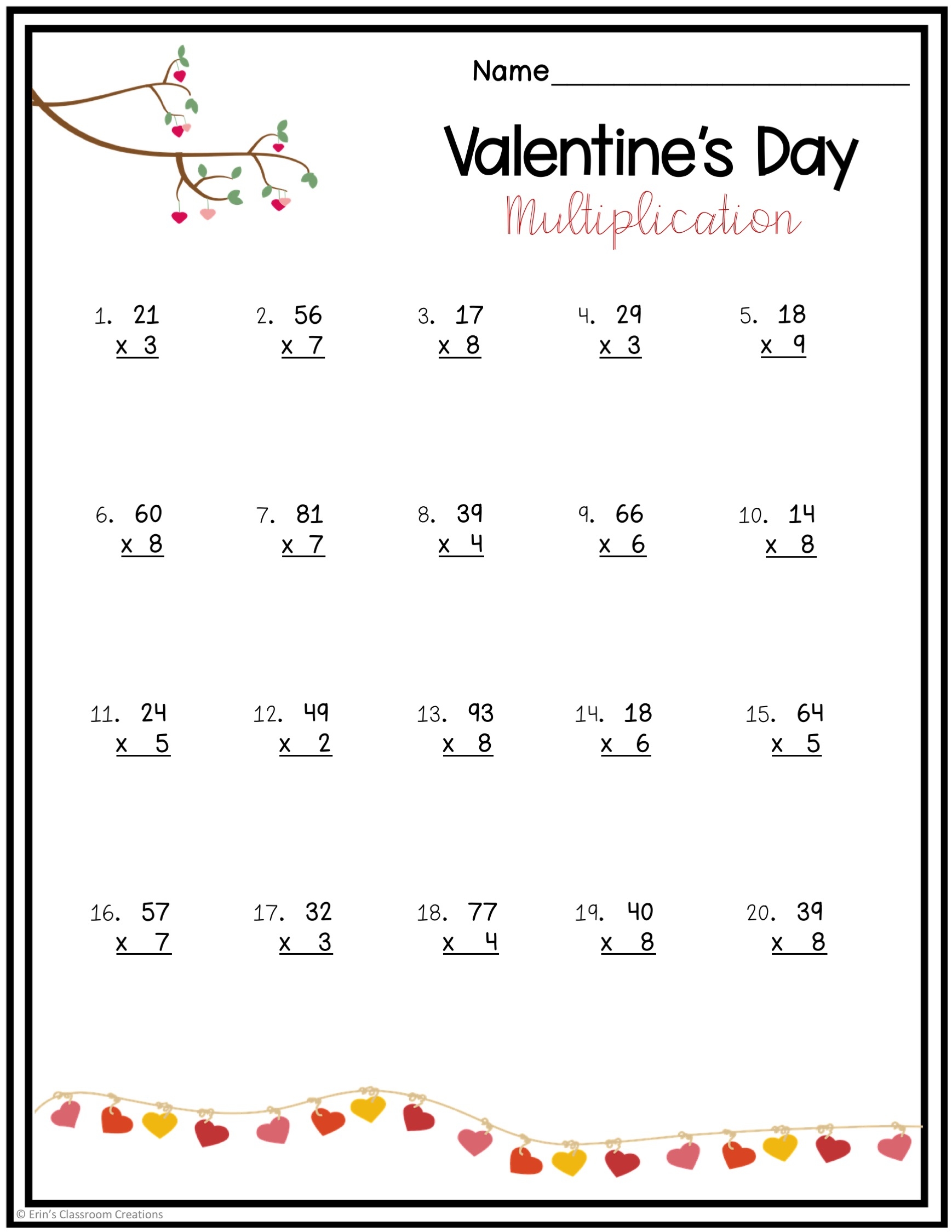 Double Digit Multiplication Practice Valentine s Day Theme Made By Teachers