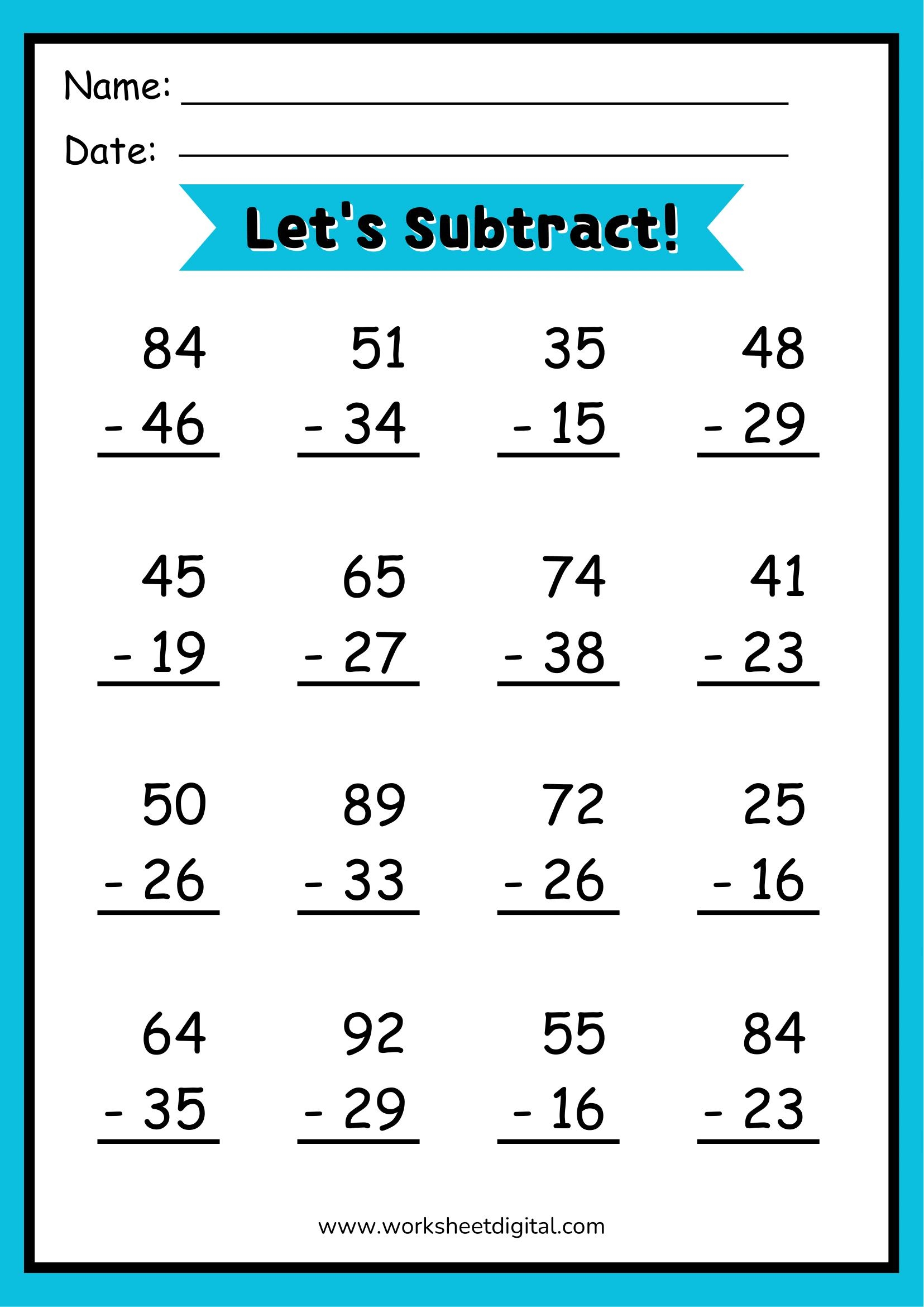 Double Digit Subtraction Worksheet Regrouping Practice PDF Etsy
