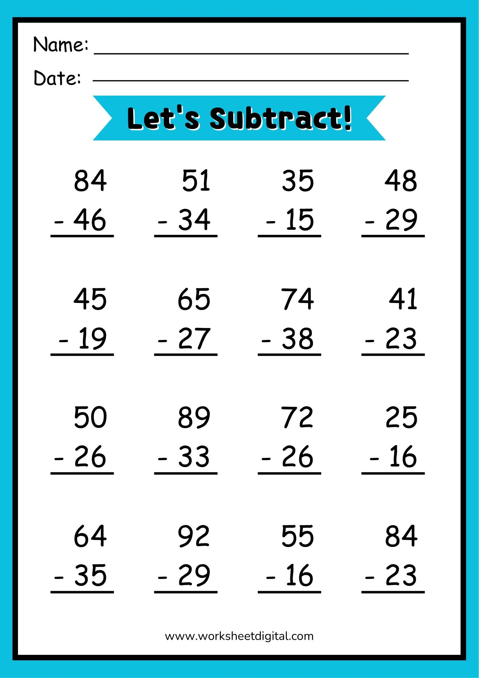 Double Digit Subtraction Worksheet Regrouping Practice PDF Etsy Double Digit Subtraction Worksheet Regrouping Practice PDF Etsy