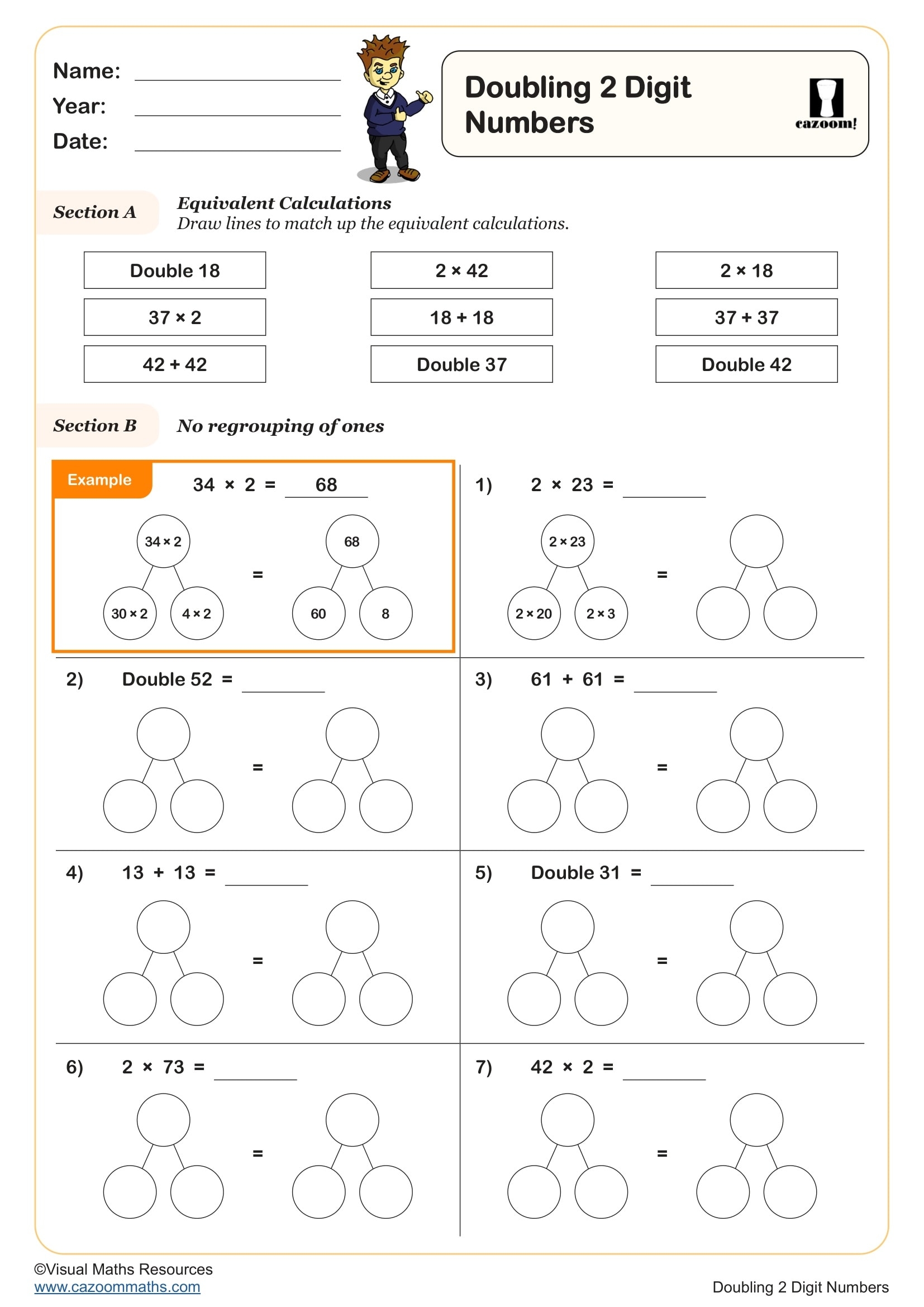 Doubling 2 Digit Numbers Worksheet Key Stage 2 PDF Number Worksheet