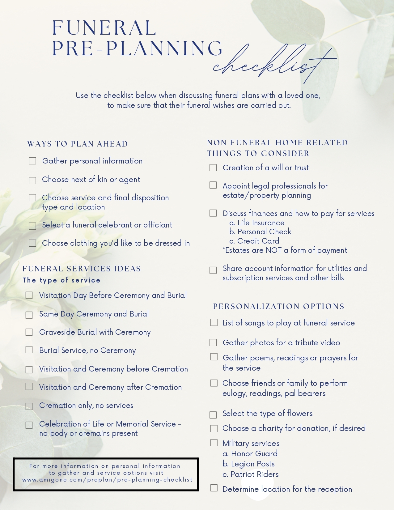 Download Our FREE Funeral Pre Planning Checklist Here