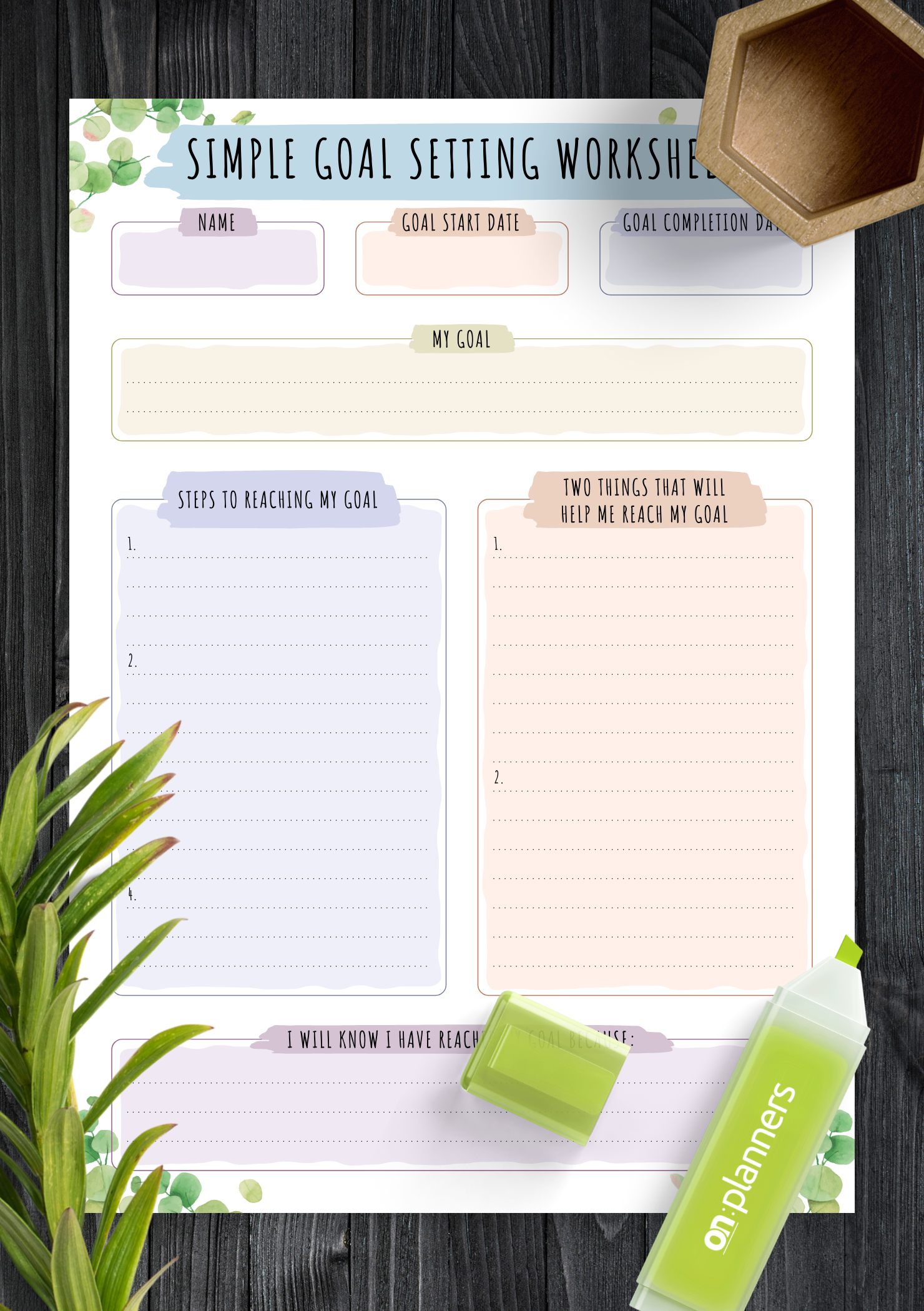 Download Printable Simple Goal Setting Worksheet Floral Style PDF