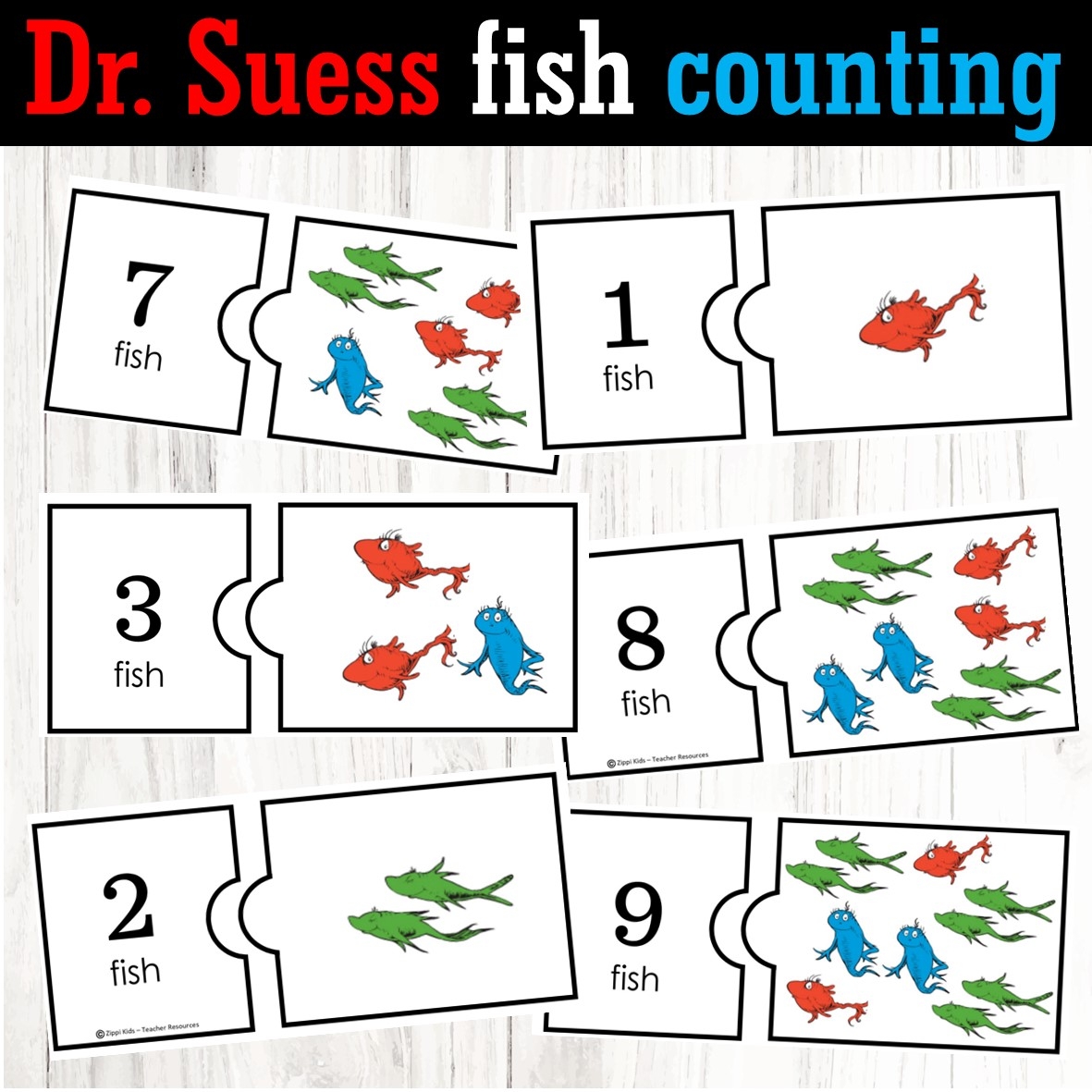 Dr Seuss Fish Counting Puzzles For Read Across America Week Zippi Kids