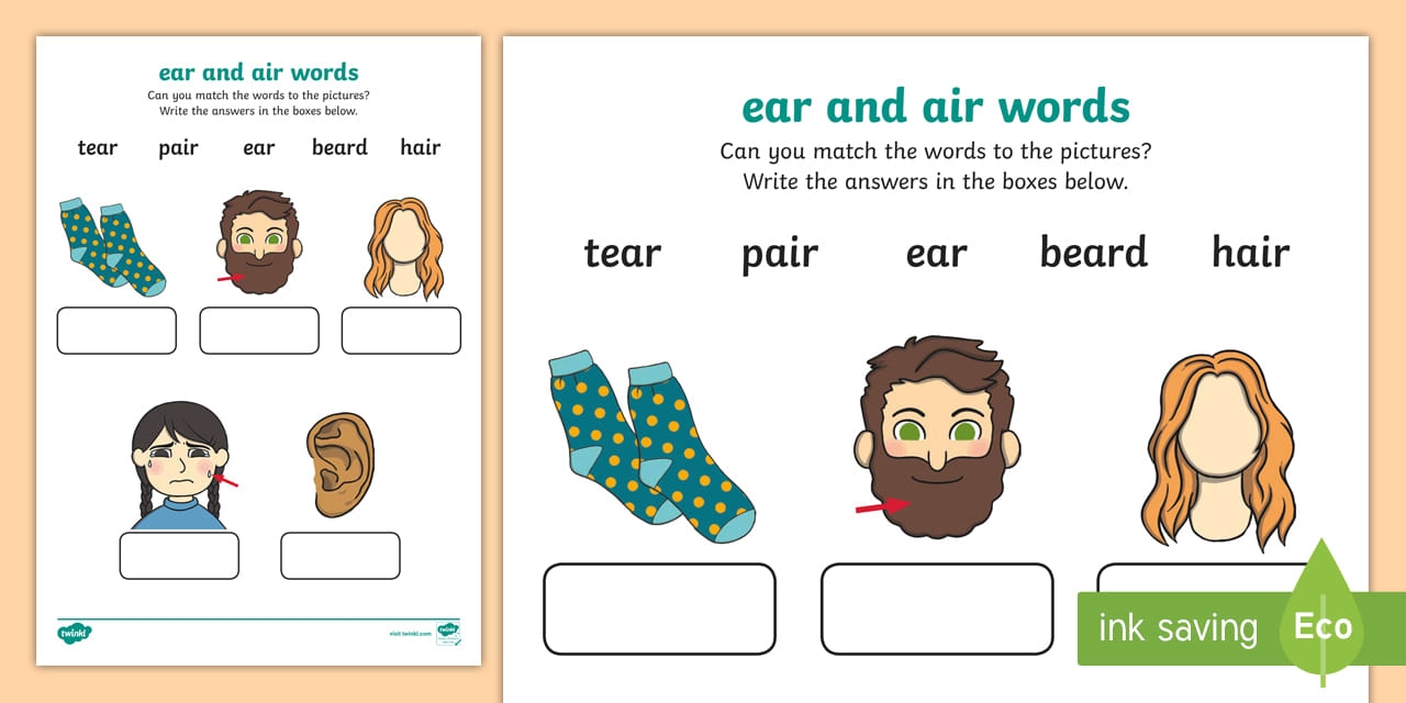 Ear And air Sounds Matching Activity Worksheet