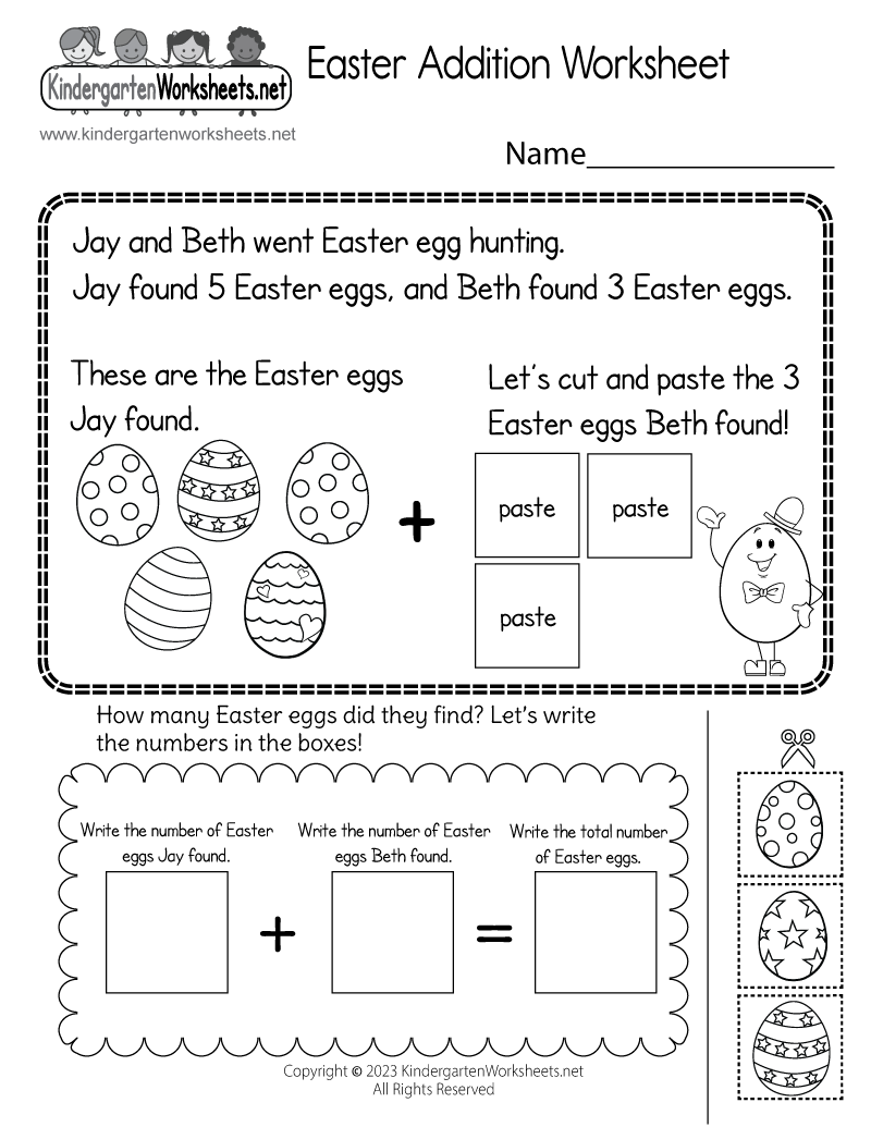 Easter Addition Worksheet Free Printable Digital PDF
