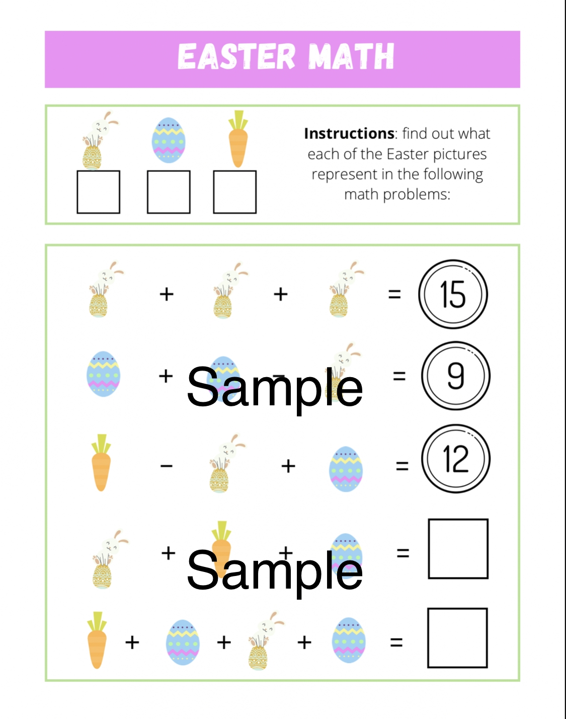 Easter Math Worksheet Classful