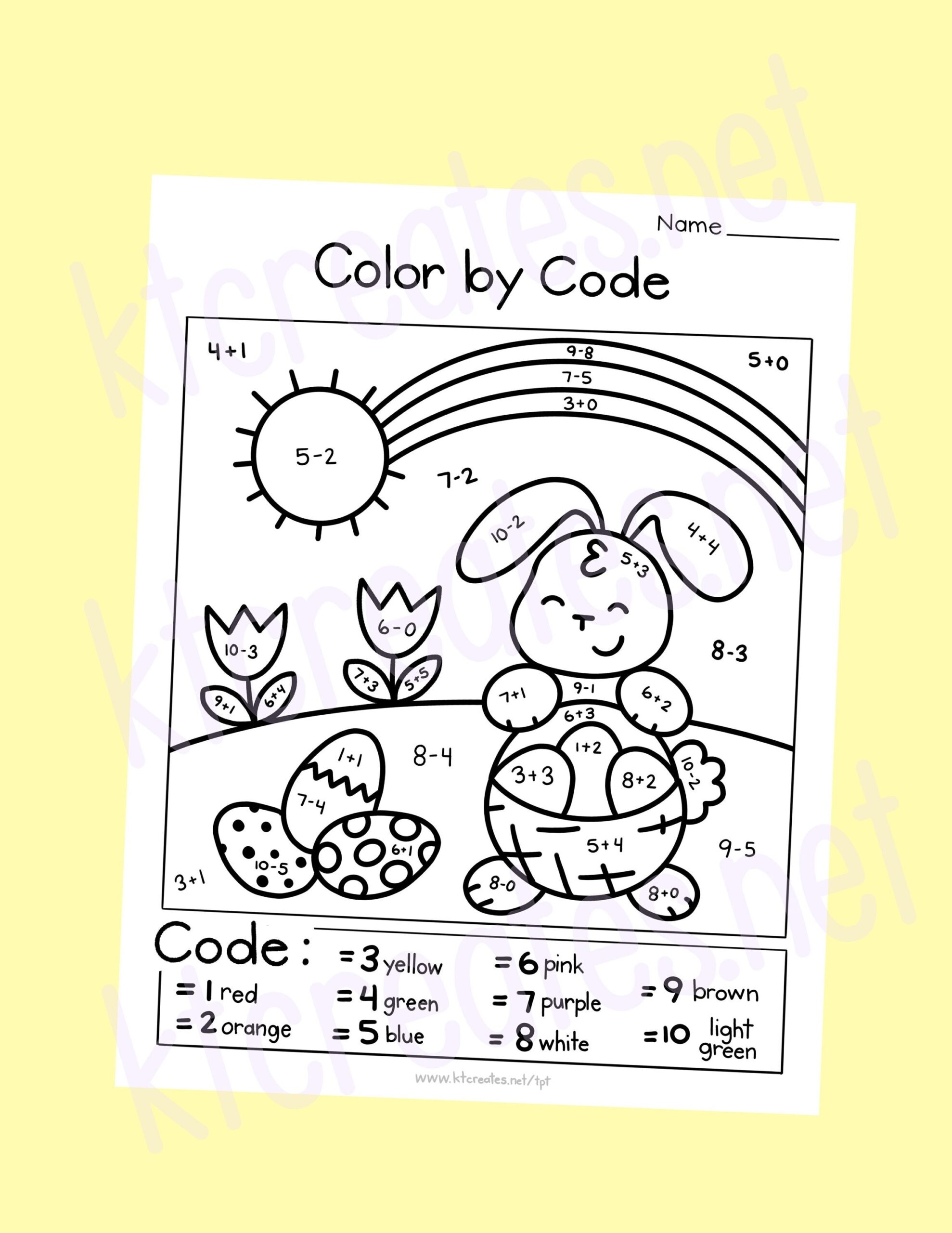 Easter spring Color By Code simple Math Etsy