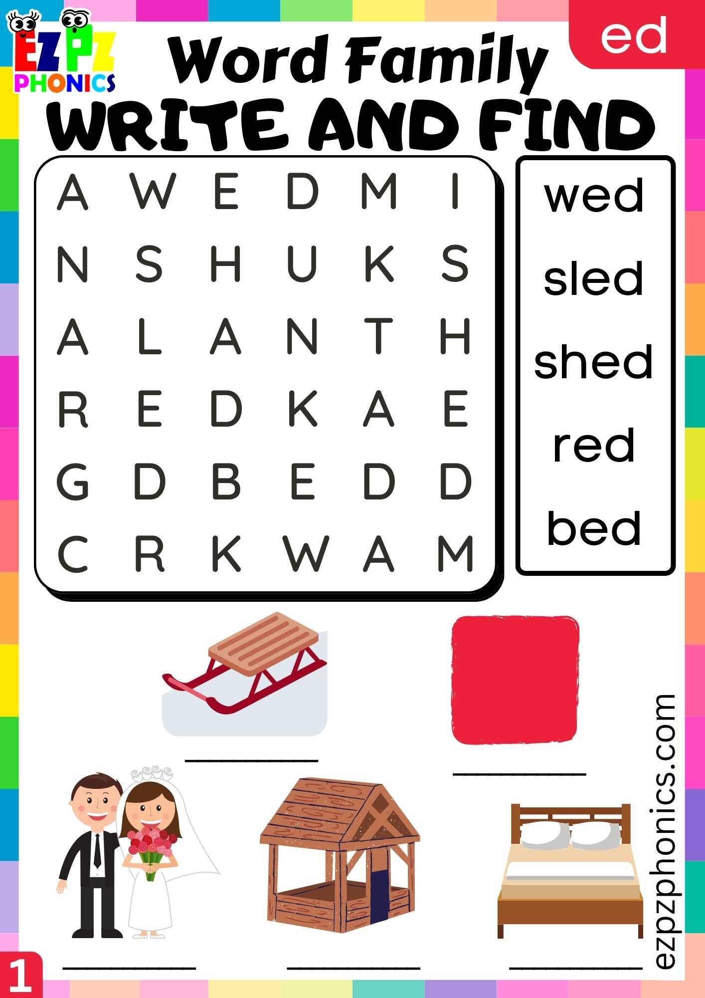 ED Words Write And Find Phonics Word Families Worksheet Ezpzphonics ED Words Write And Find Phonics Word Families Worksheet Ezpzphonics