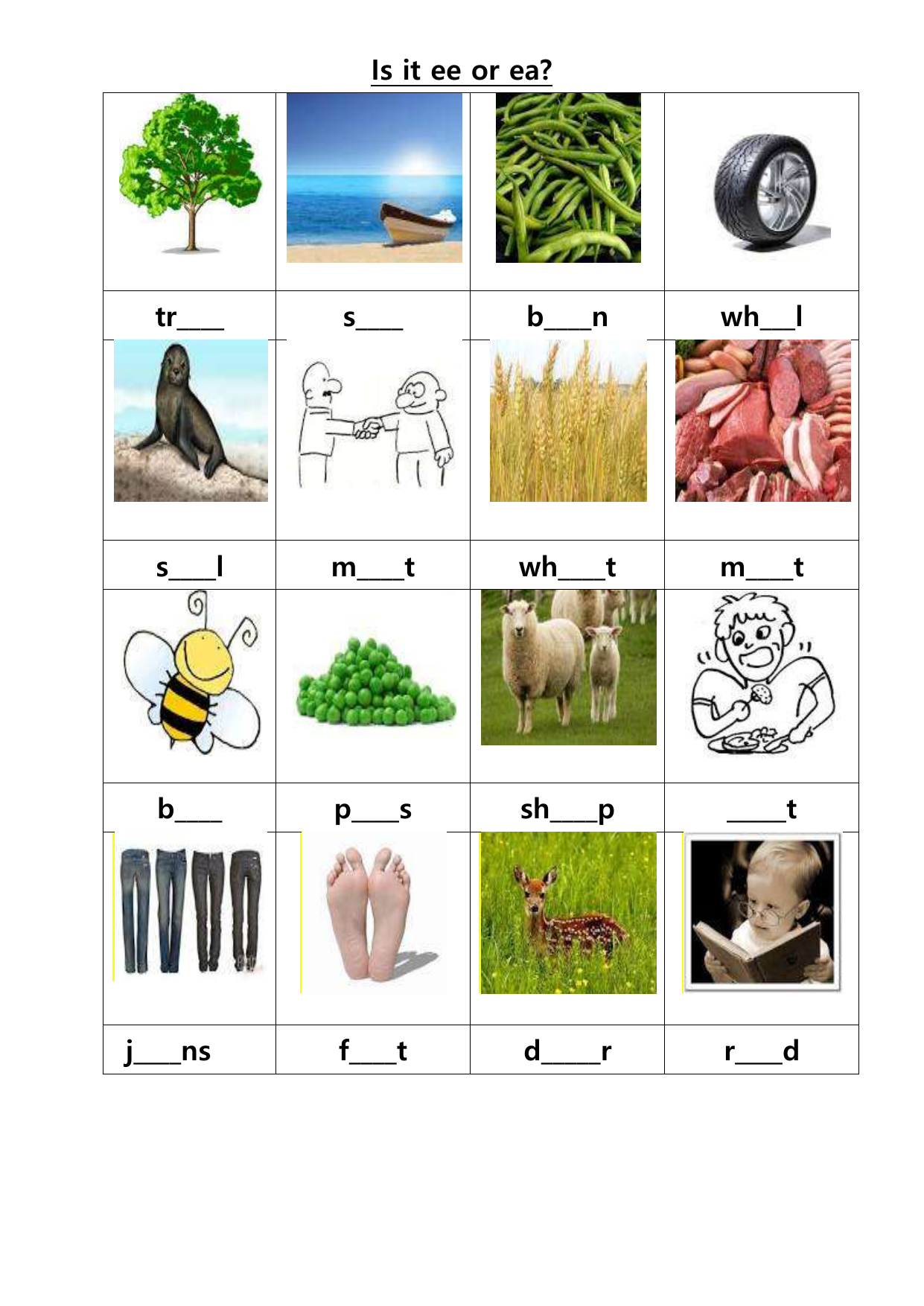 EE Vs EA Phonics Worksheet