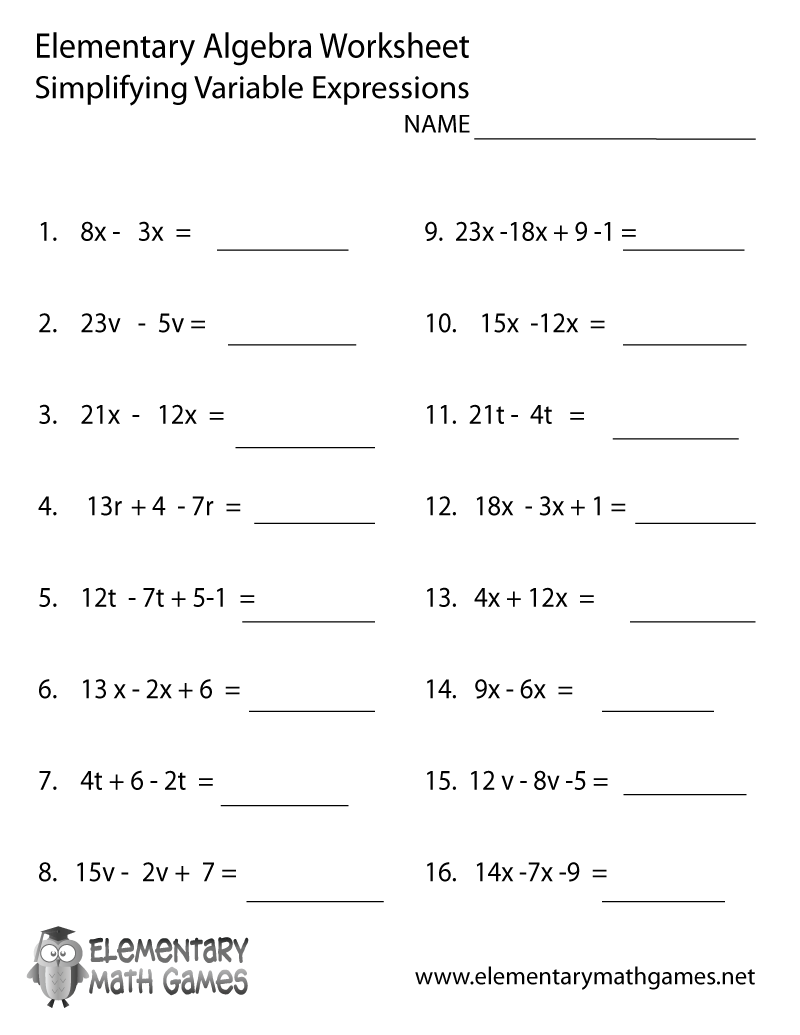 expressions math worksheet