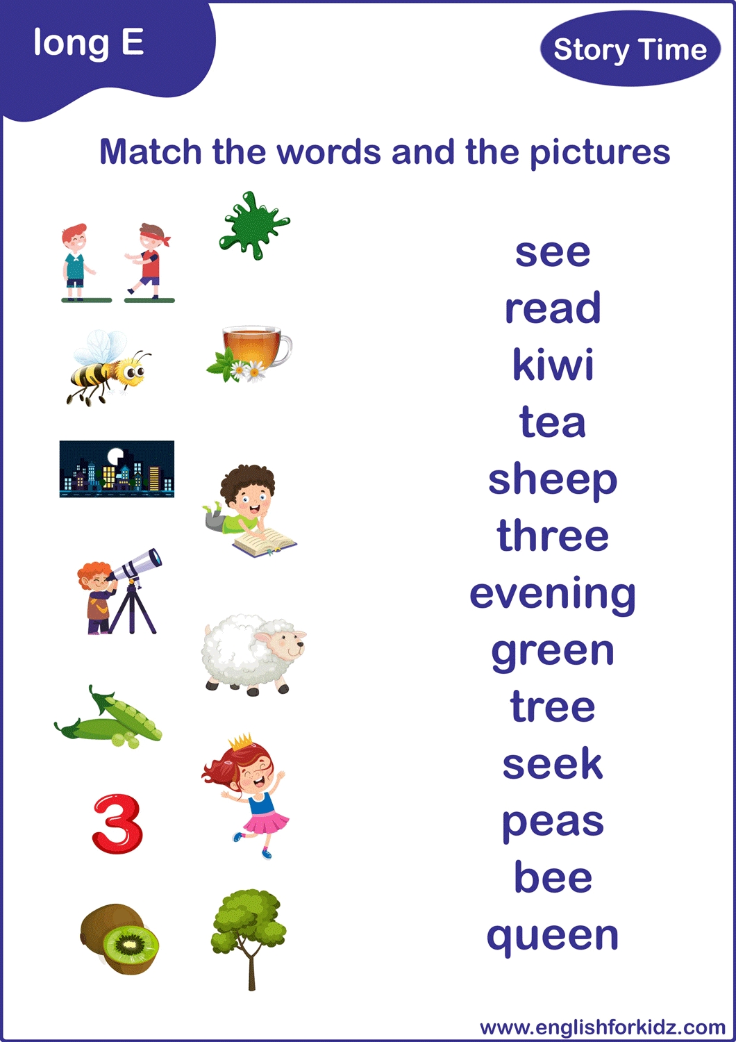 English For Kids Step By Step Long E Sound Worksheets Flashcards Posters Reading Comprehension