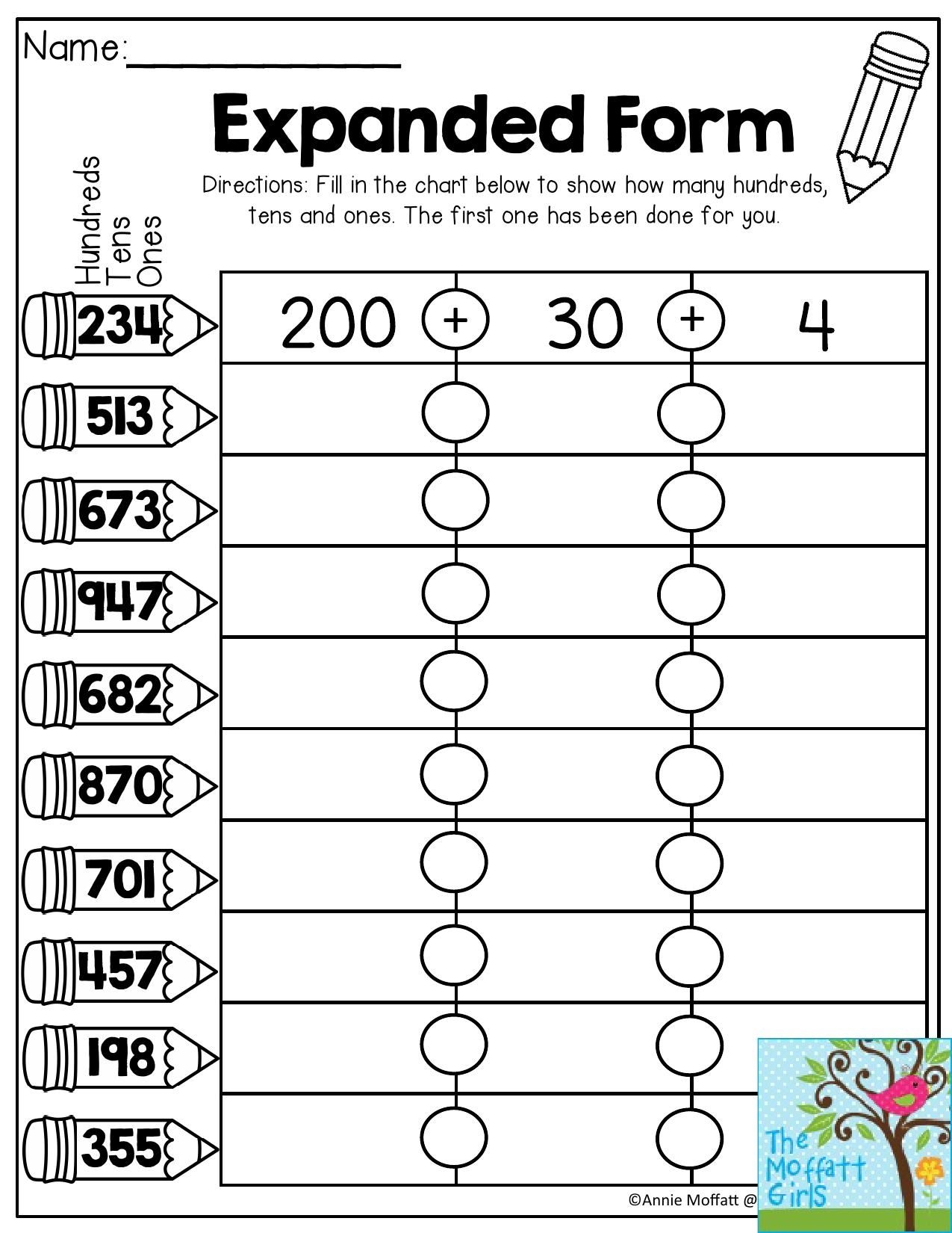 Expanded Form Fill In The Chart To Show How Many Hundreds Tens Worksheets Library