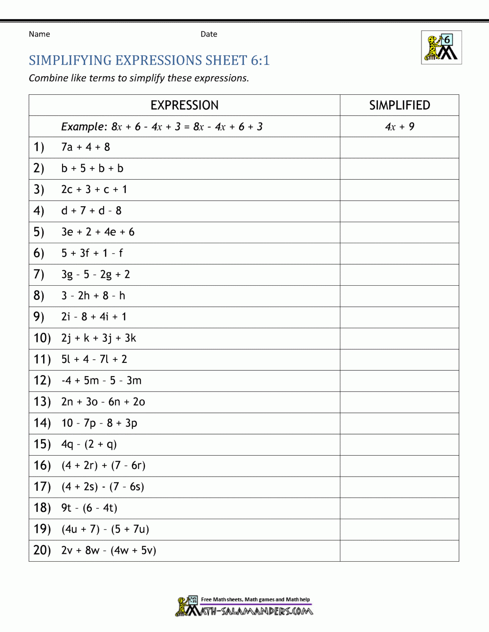 math algebra worksheets