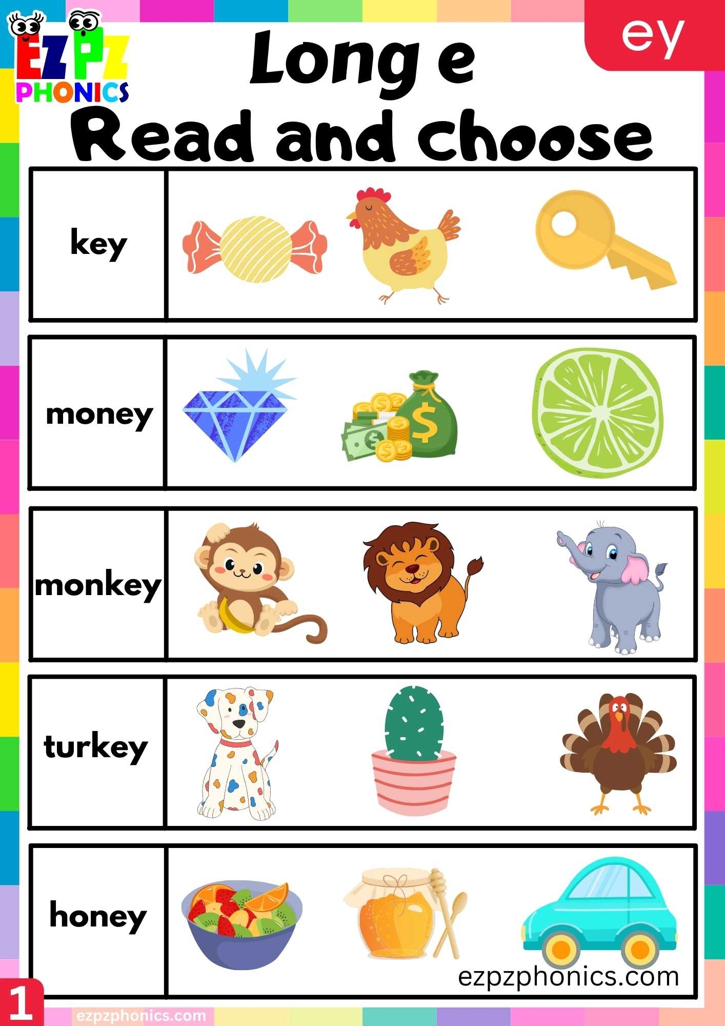 EY Words Read And Choose Long E Phonics Worksheet Ezpzphonics