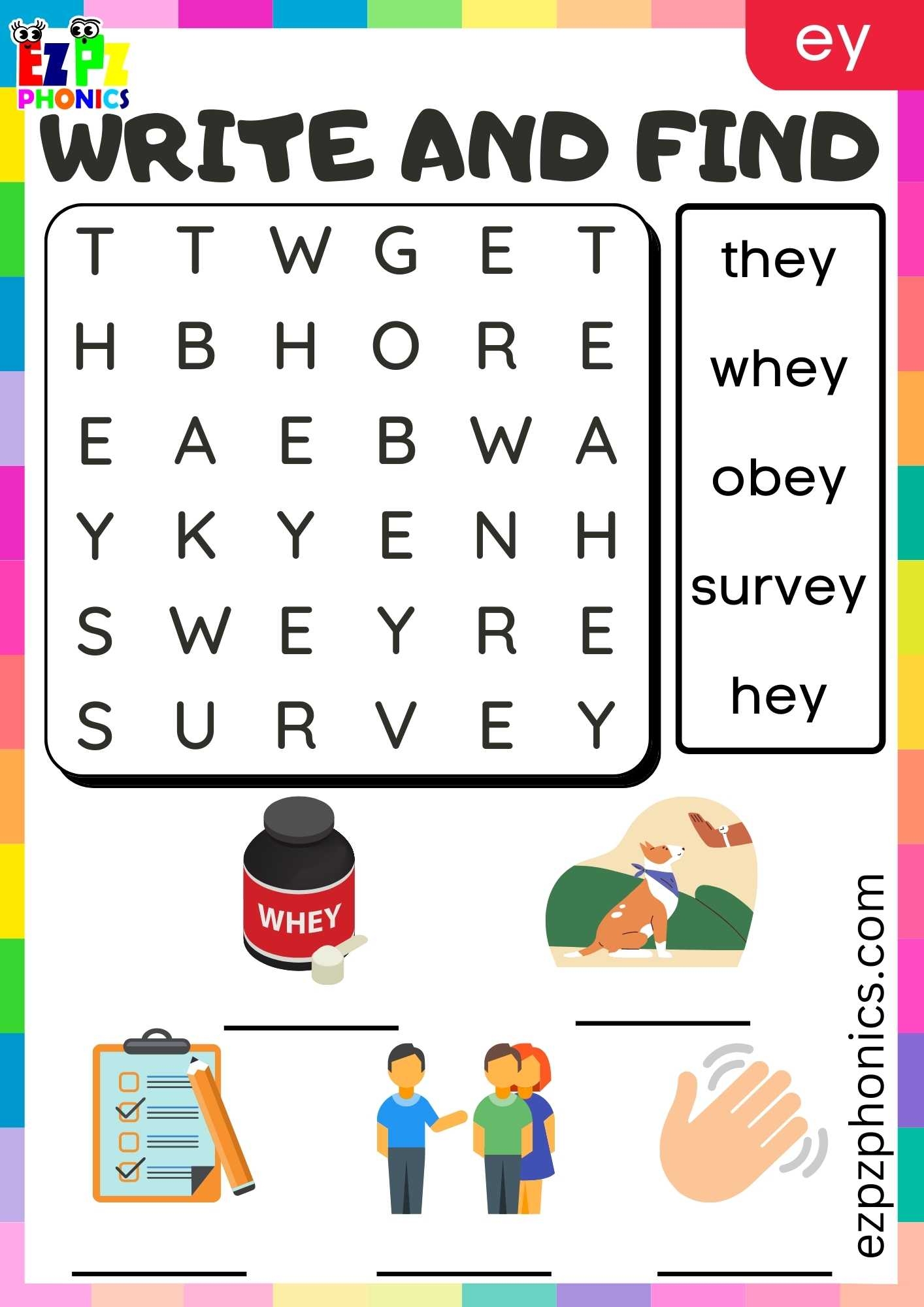 EY Words Write And Find Long A Phonics Worksheet Ezpzphonics