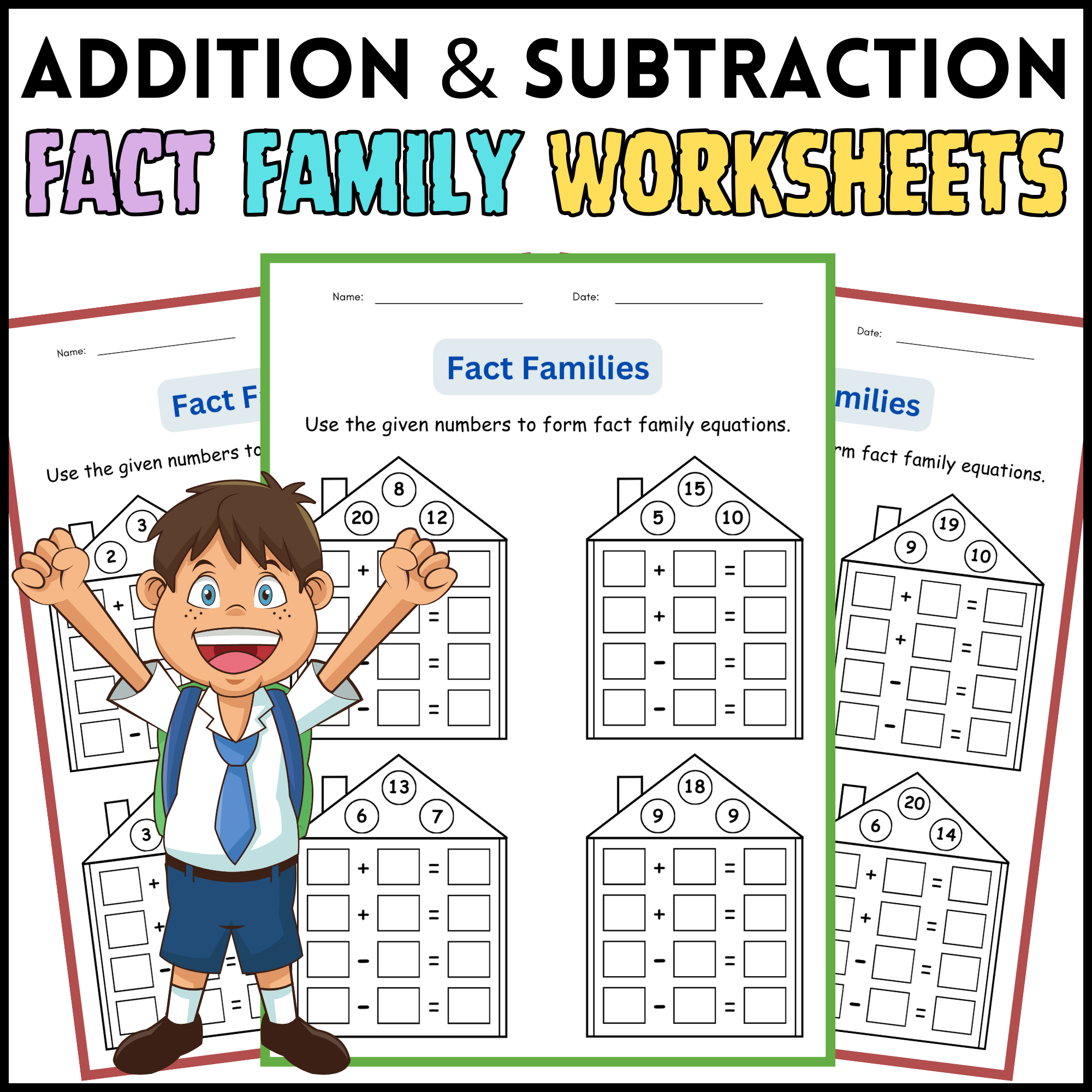 Fact Families Addition And Subtraction Number Math Worksheets For Grade 1 2 3 Made By Teachers