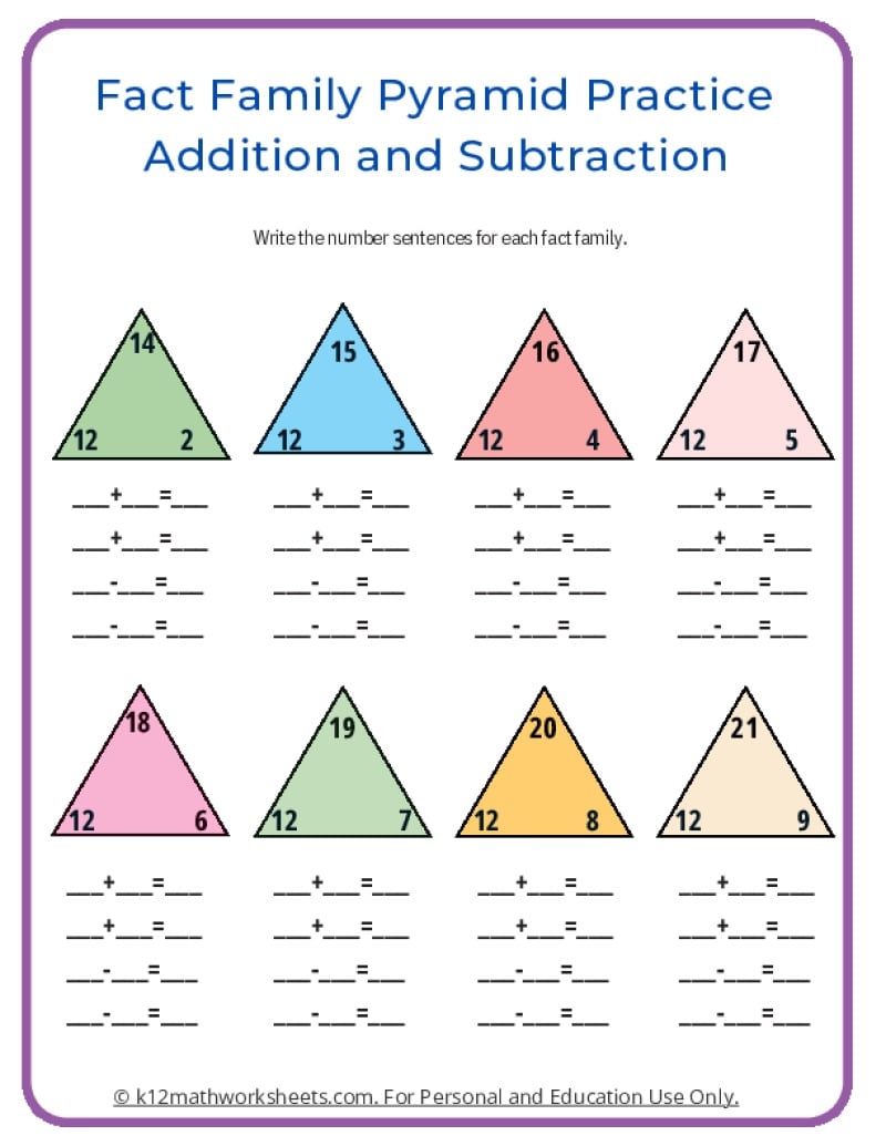 Fact Family Worksheets