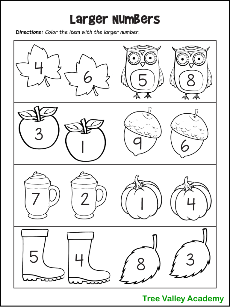 Fall Math Worksheets For Kindergarten Preschool 1st Grade