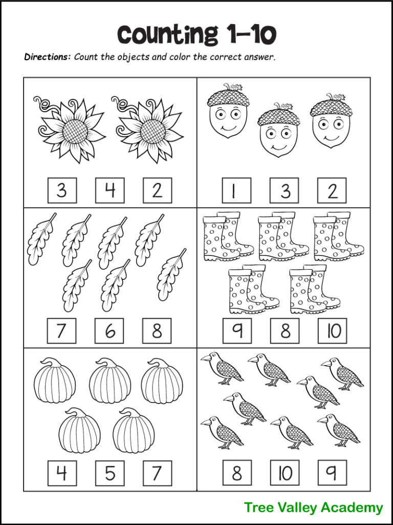 Fall Math Worksheets For Kindergarten Preschool 1st Grade Fall Math Worksheets For Kindergarten Preschool 1st Grade