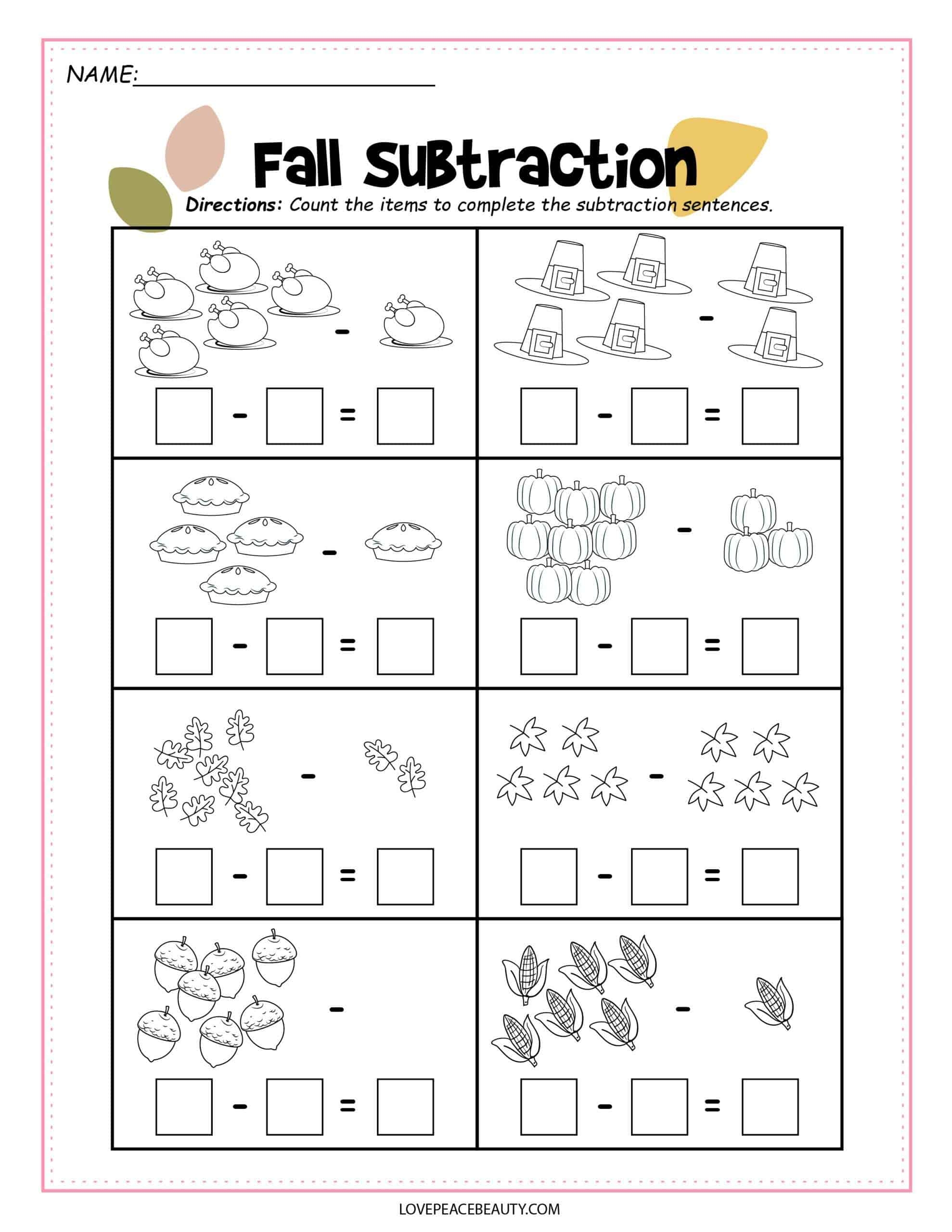 Fall Math Worksheets Love Peace Motherhood