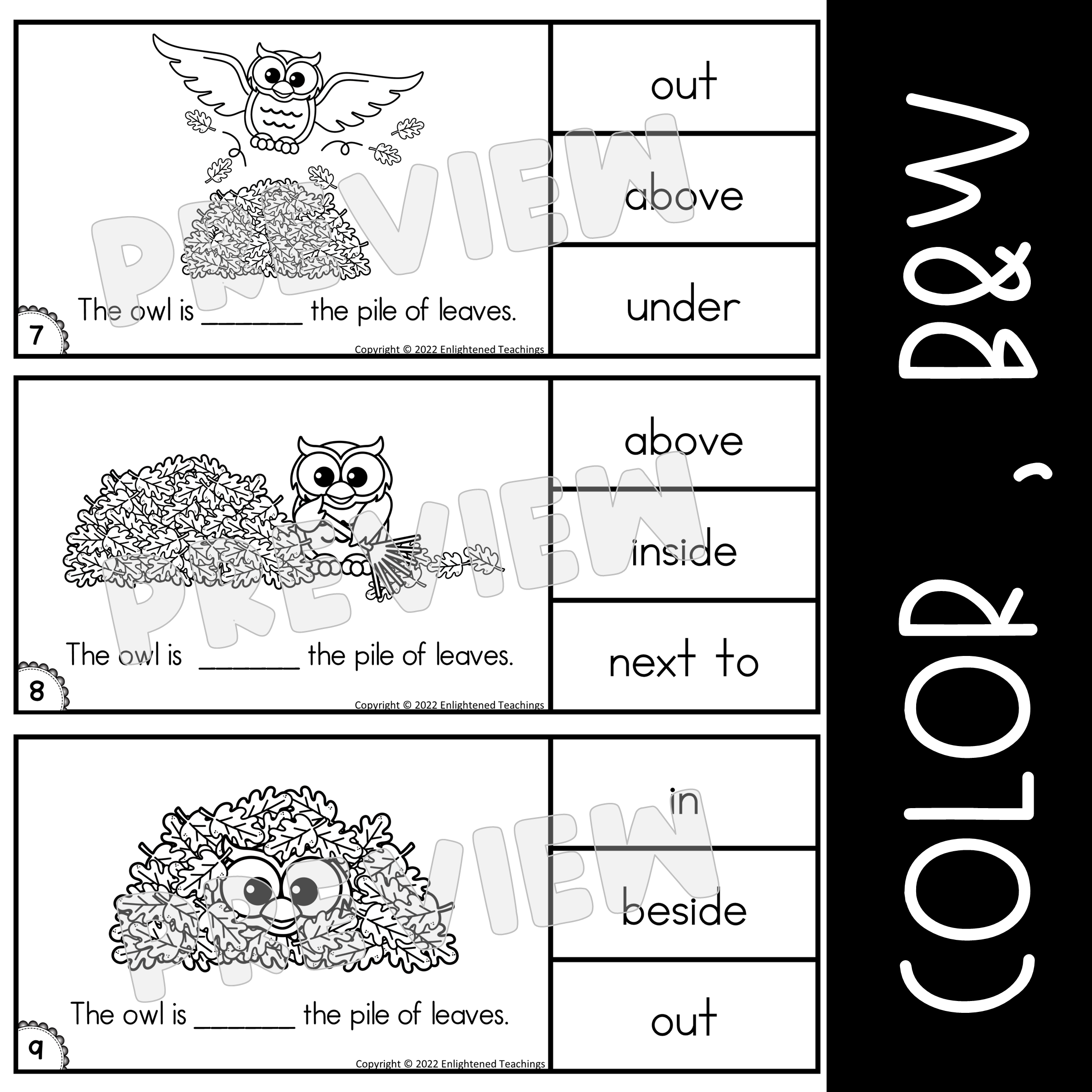 positional words for kindergarten worksheets