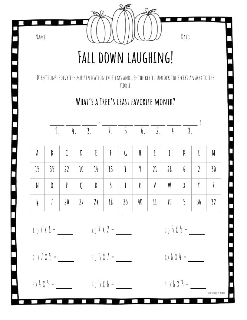 Fall Theme Secret Code Math Riddle Worksheets Multiplication Facts Classful Fall Theme Secret Code Math Riddle Worksheets Multiplication Facts Classful