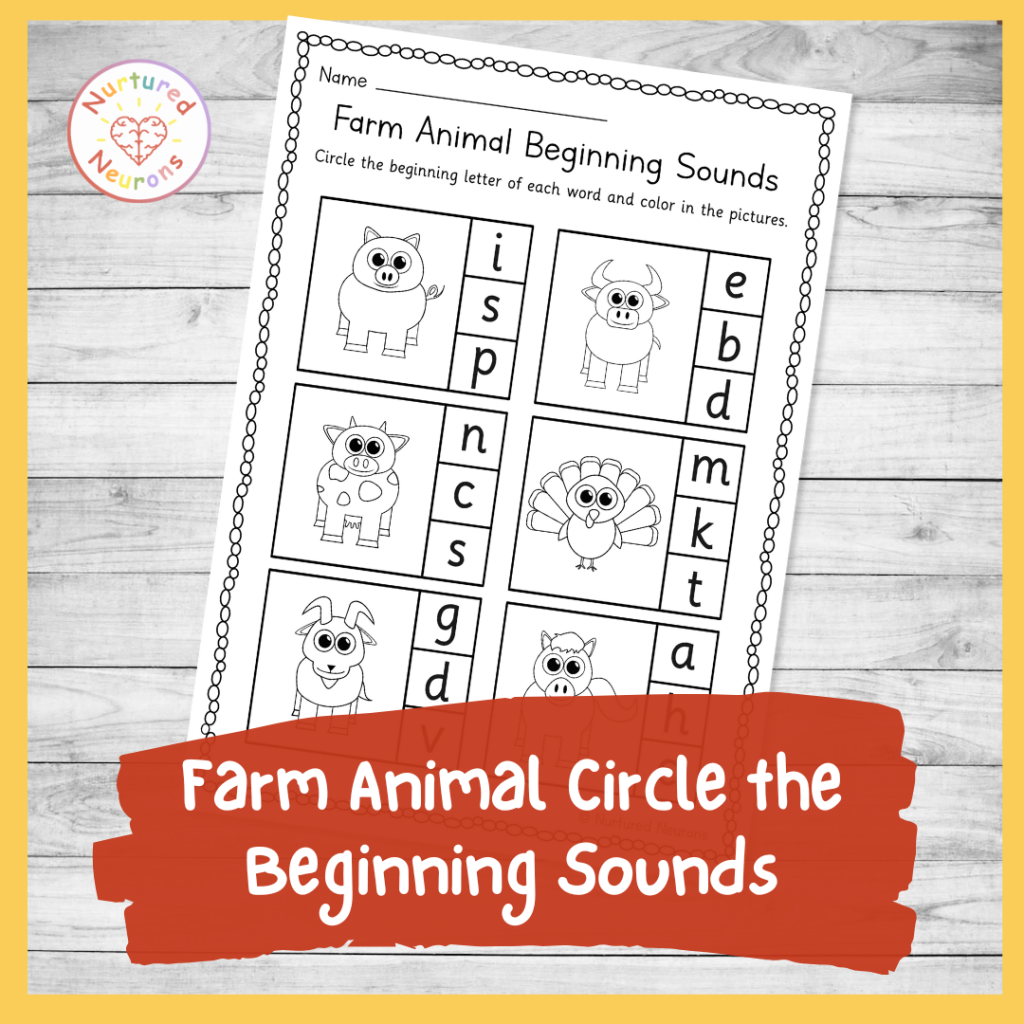 Farm Animal Circle The Beginning Sounds Worksheet Printable Phonics Nurtured Neurons