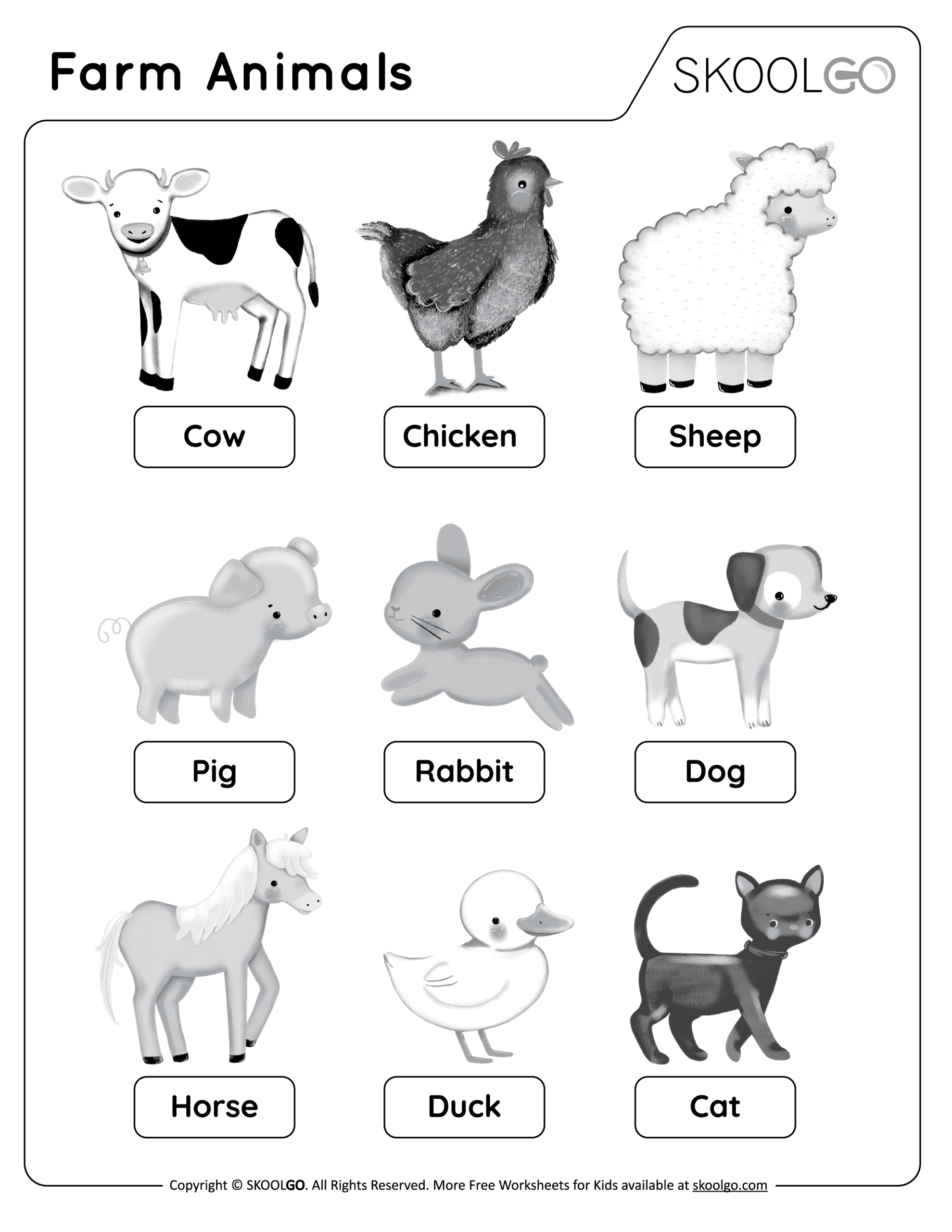Farm Animals Free Worksheet SKOOLGO