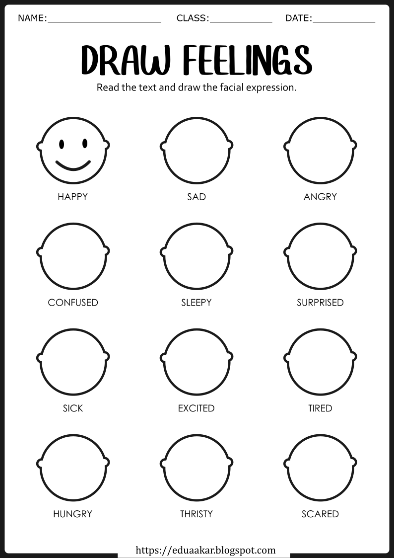 emotions worksheets for kindergarten