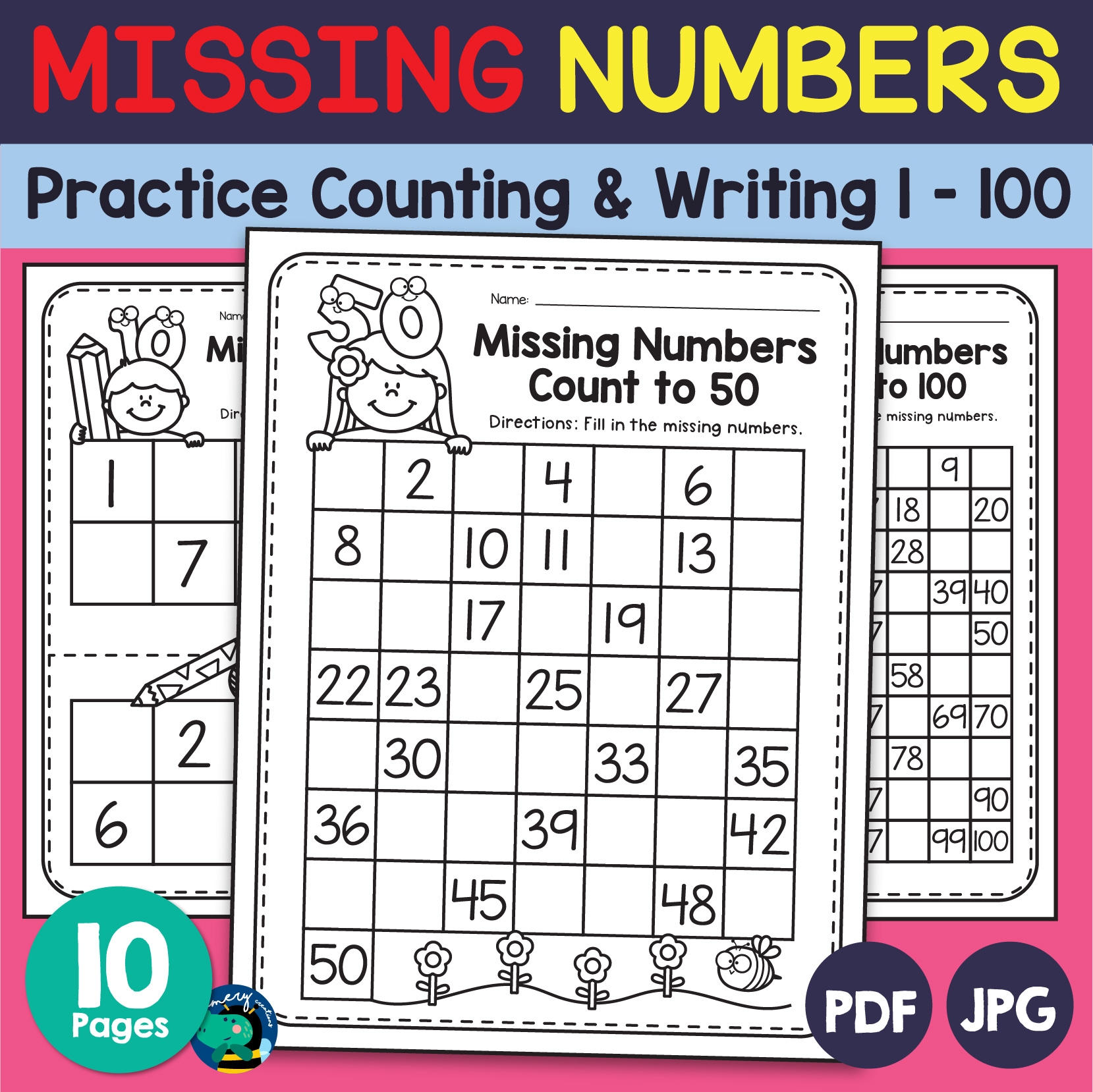 Fill In The Missing Numbers Practice Counting Writing 1 100 Worksheets Made By Teachers