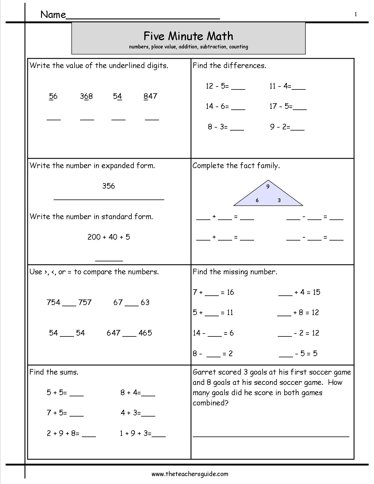 math minutes worksheets
