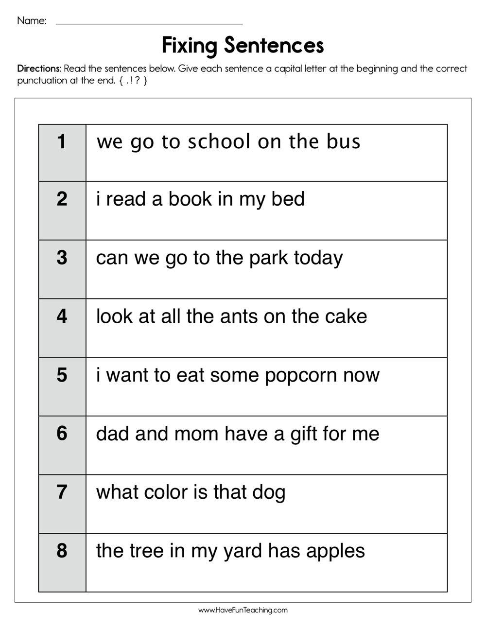 Fixing Sentences Worksheet Have Fun Teaching