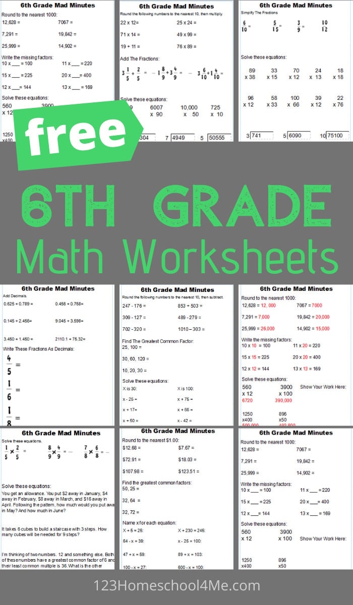 6th grade math worksheets printable