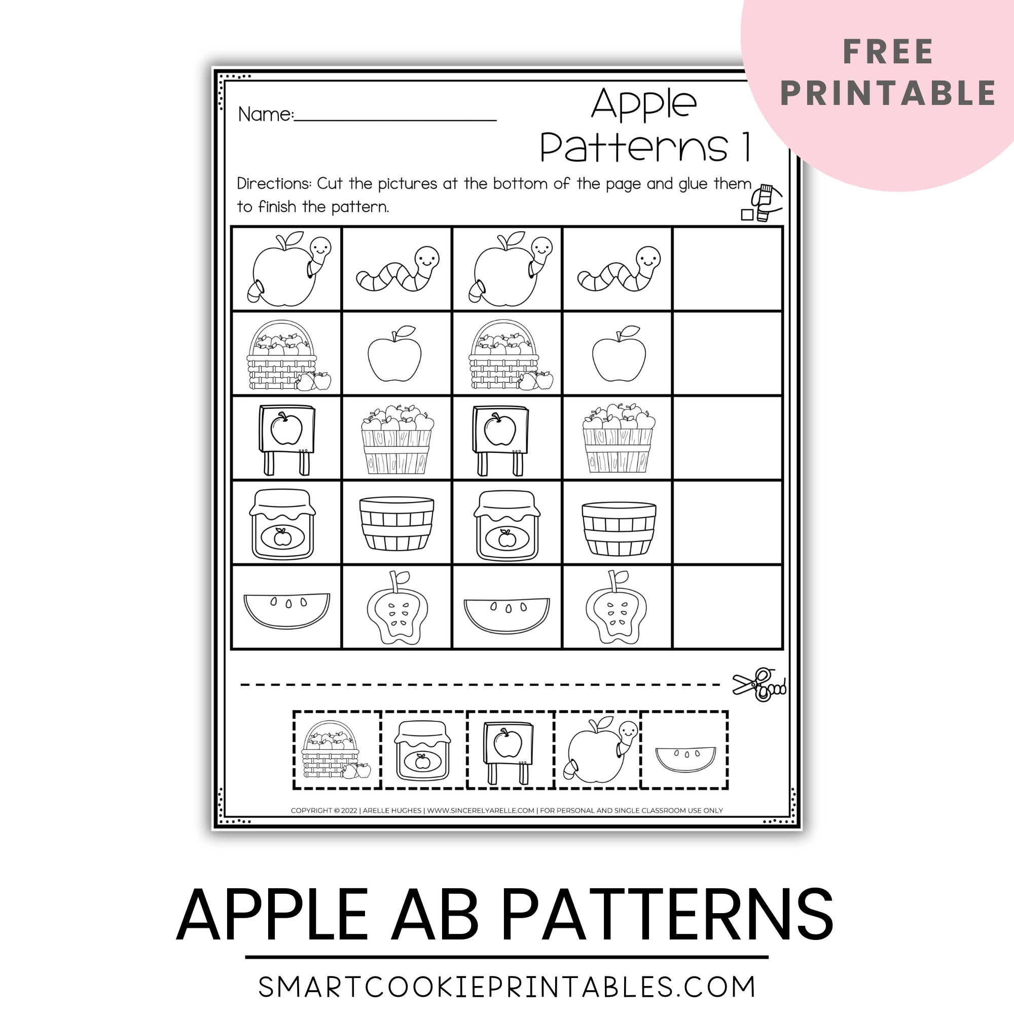 Free ABAB Apple Pattern Worksheets Smart Cookie Printables