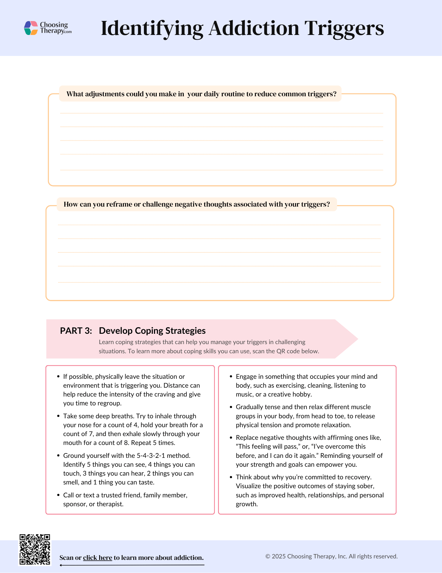 Free Addiction Triggers Worksheet Printable PDF ChoosingTherapy