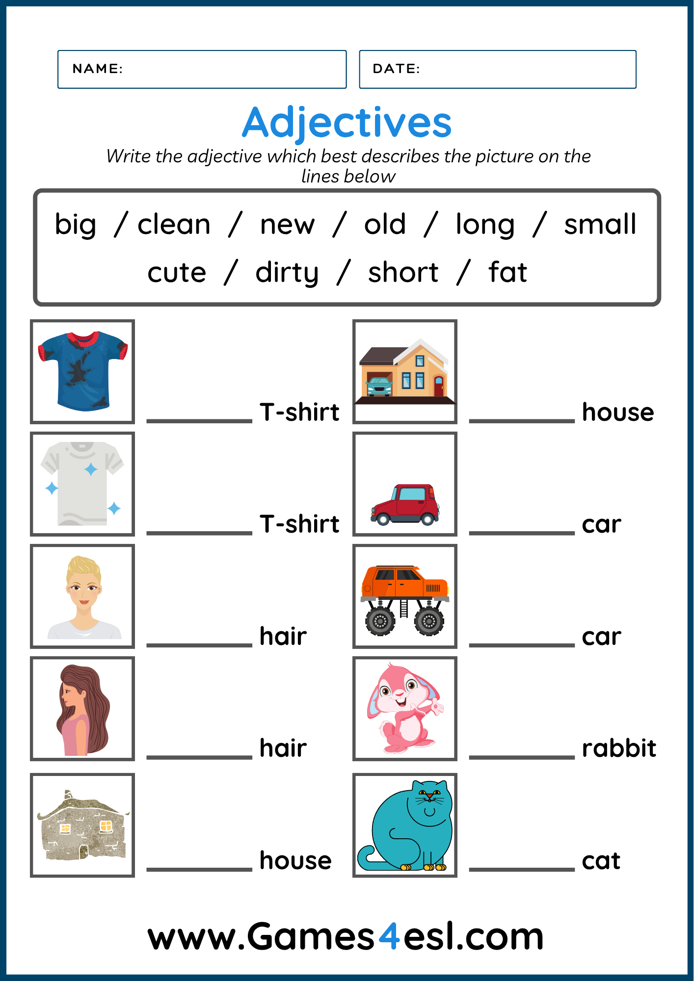 Free Adjective Worksheets For Beginners Games4esl