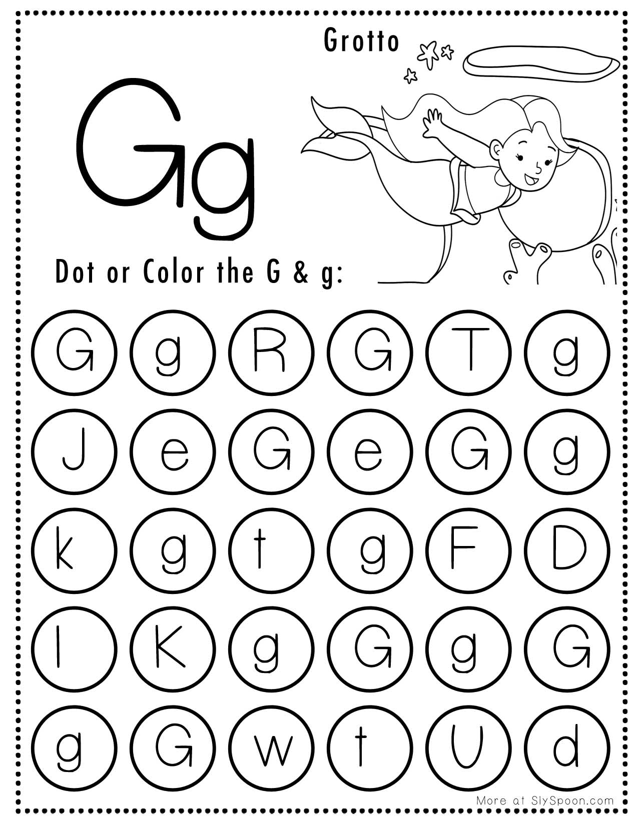 Free Alphabet Do A Dot Printables Worksheets Letter G Mermaid Themed Sly Spoon