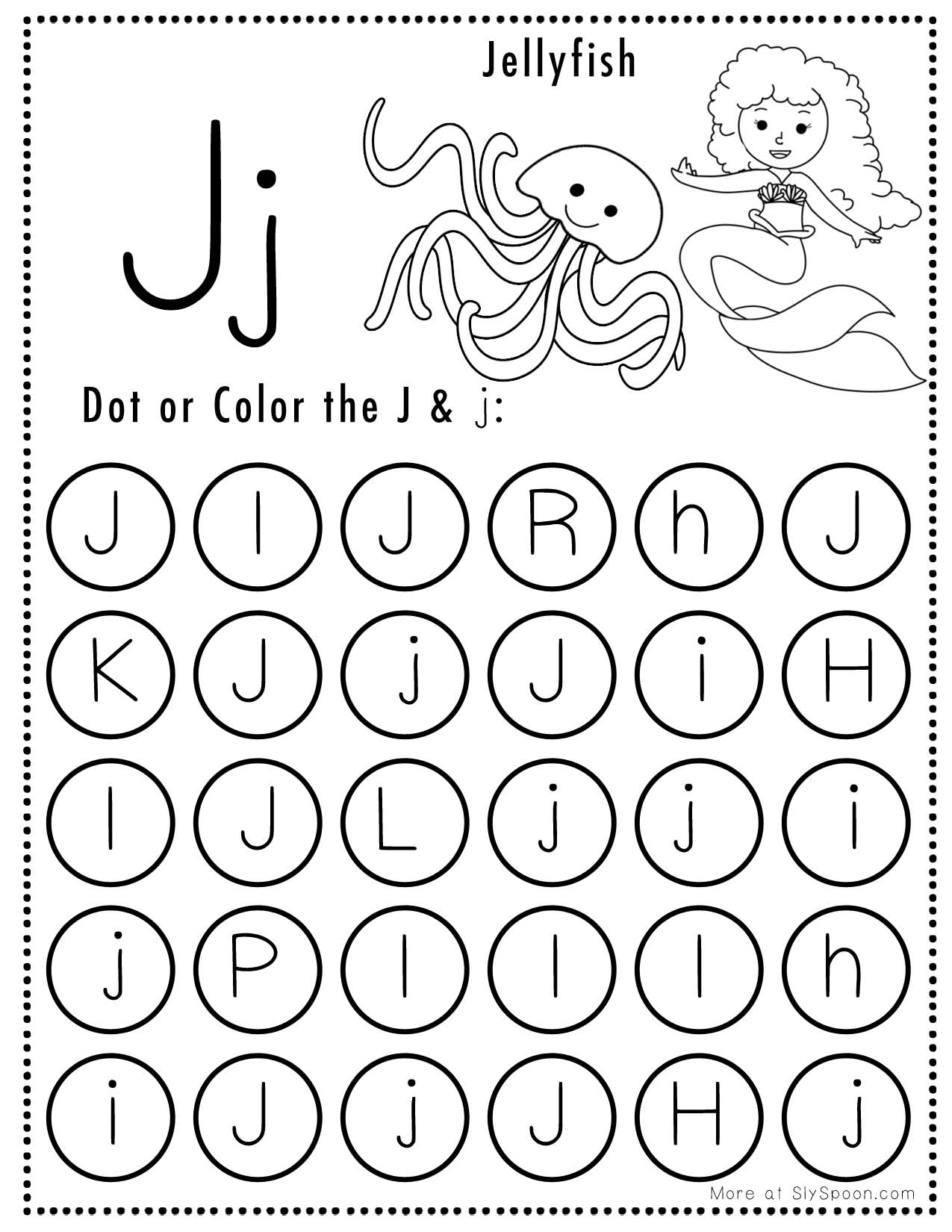 Free Alphabet Do A Dot Printables Worksheets Letter J Mermaid Themed Sly Spoon