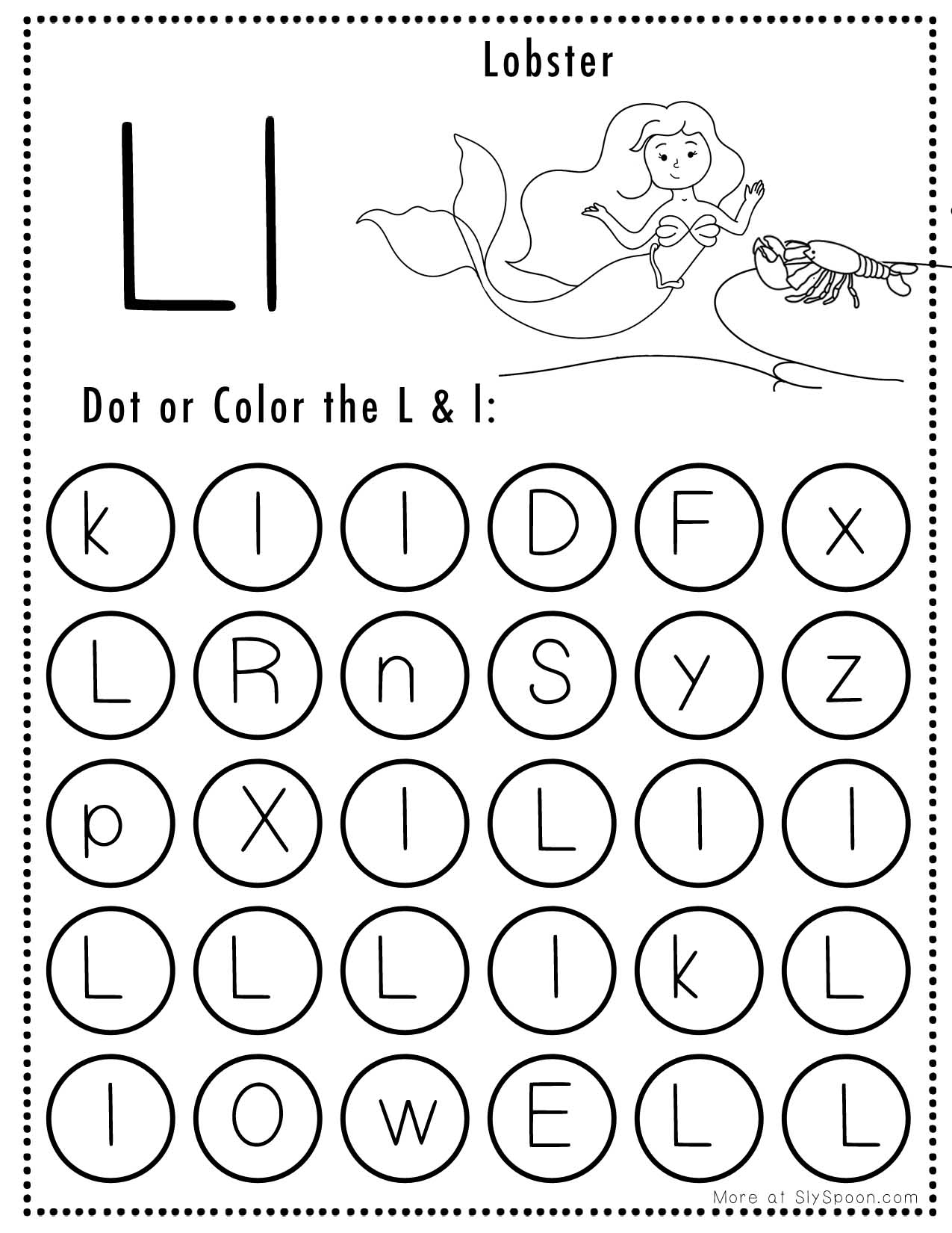 Free Alphabet Do A Dot Printables Worksheets Letter L Mermaid Themed Sly Spoon