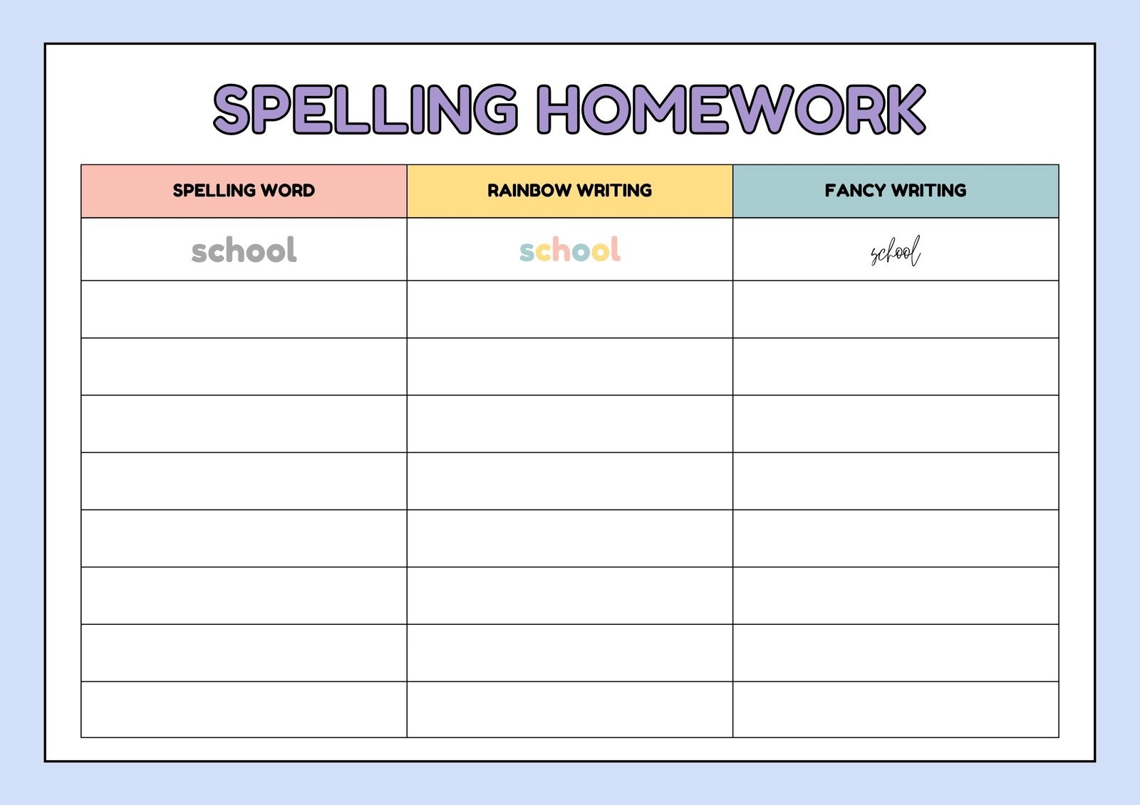 free printable blank spelling worksheets
