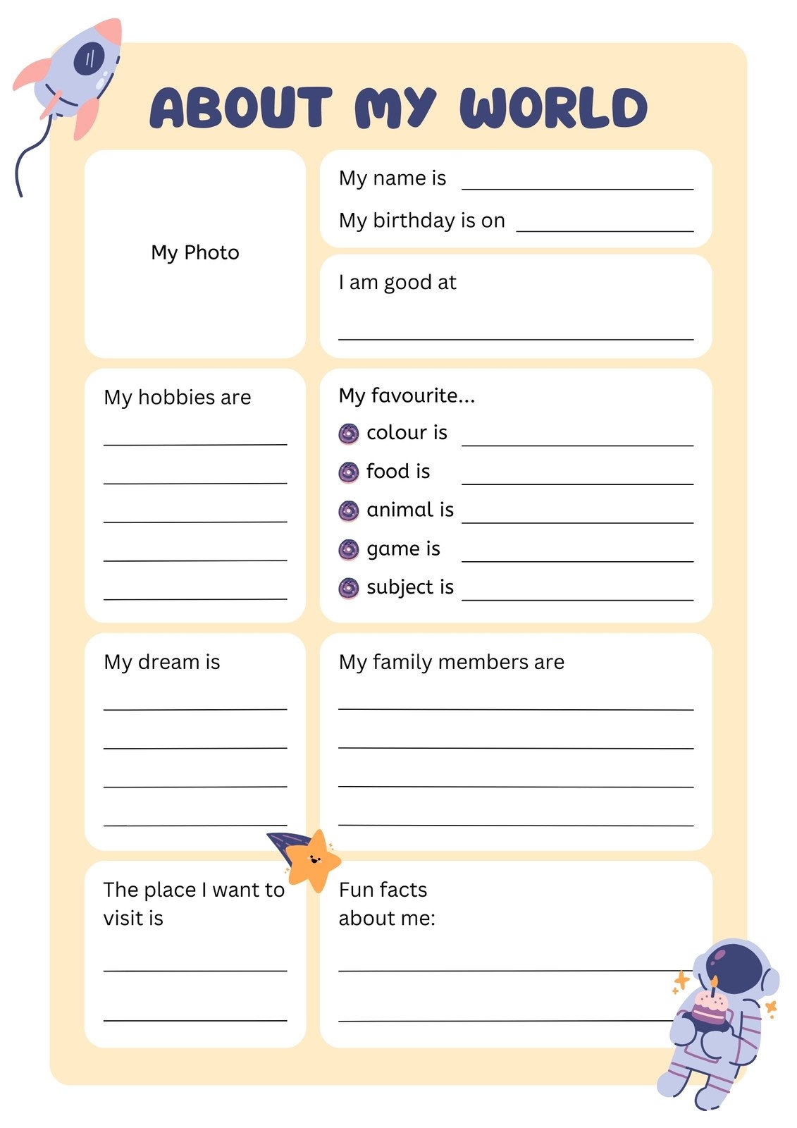 Free And Printable All About Me Worksheet Templates Canva