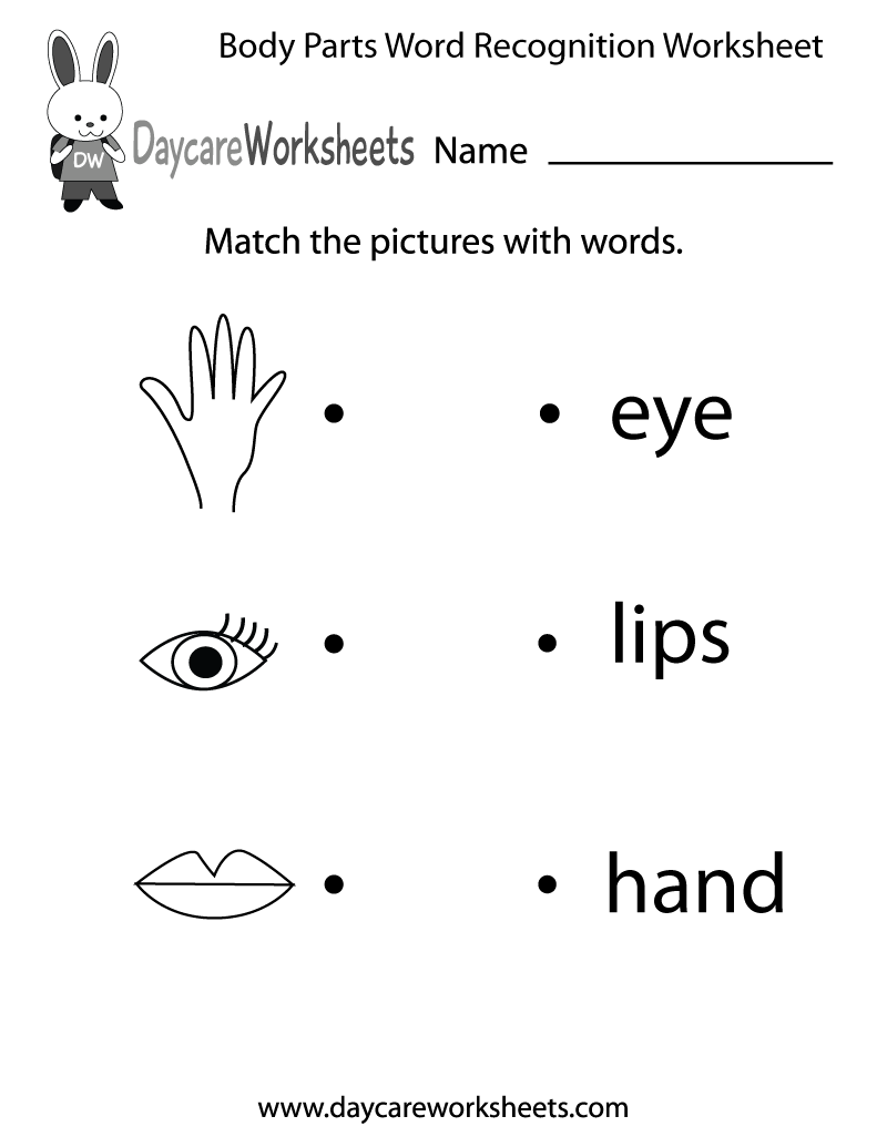 matching body parts worksheet for kindergarten