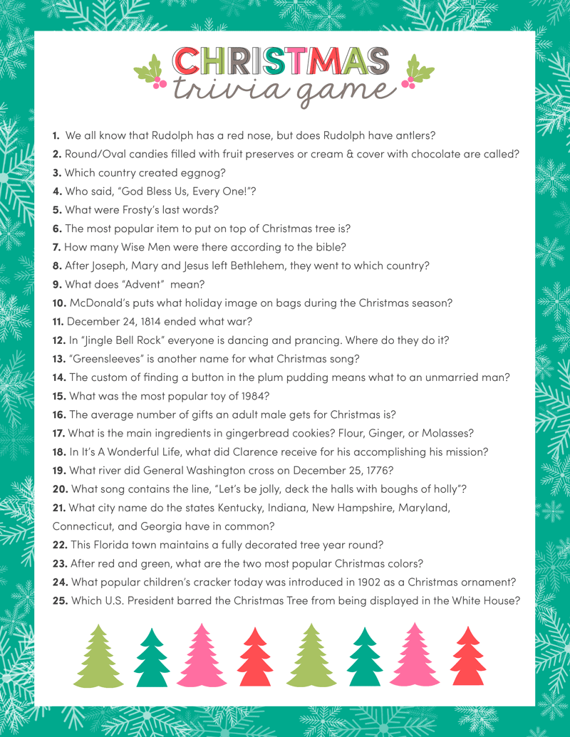 Free Christmas Trivia Printables Games For The Family Lil Luna