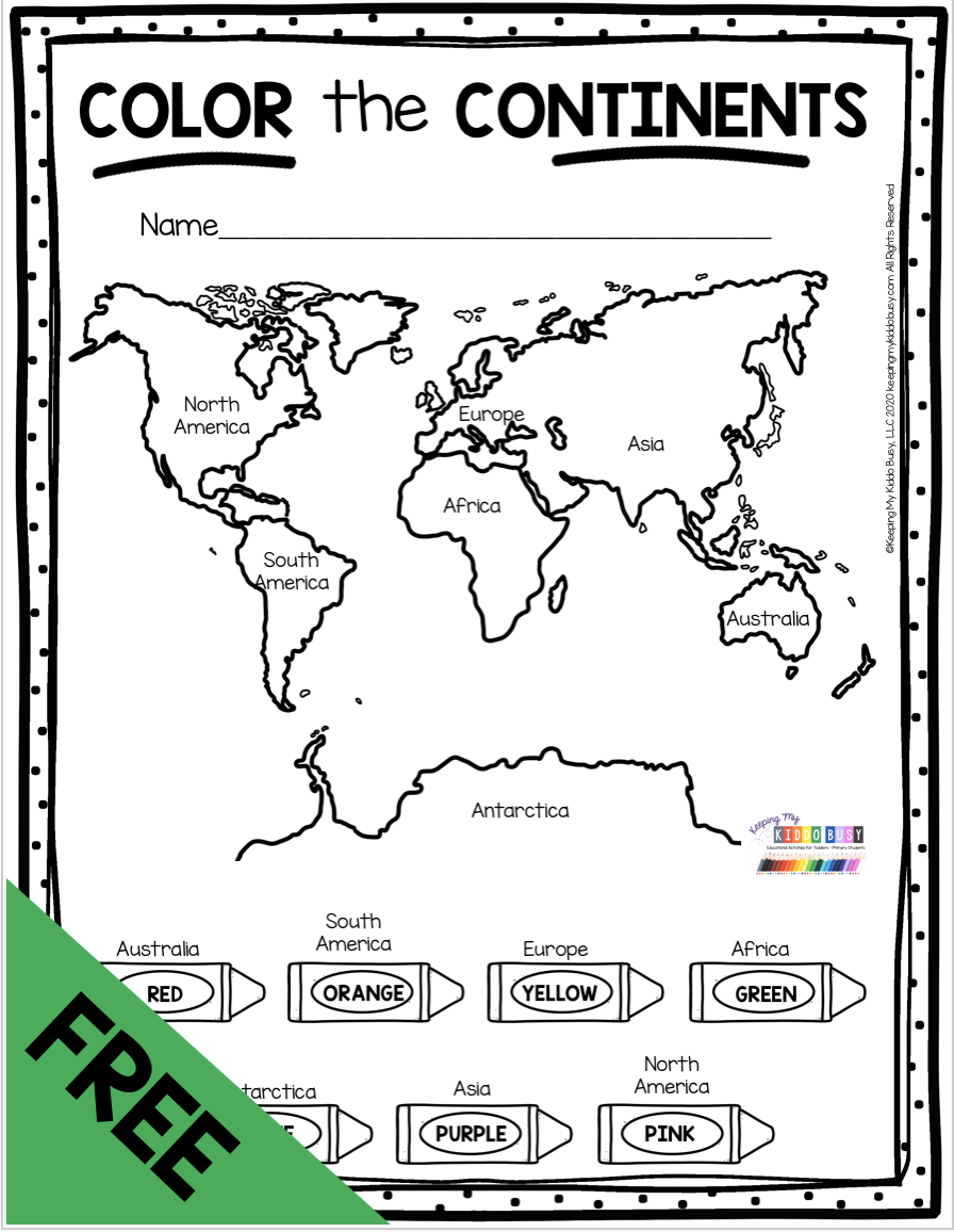 FREE Color The 7 Continents All About Earth And Maps For Kindergarten And First Grade Activities