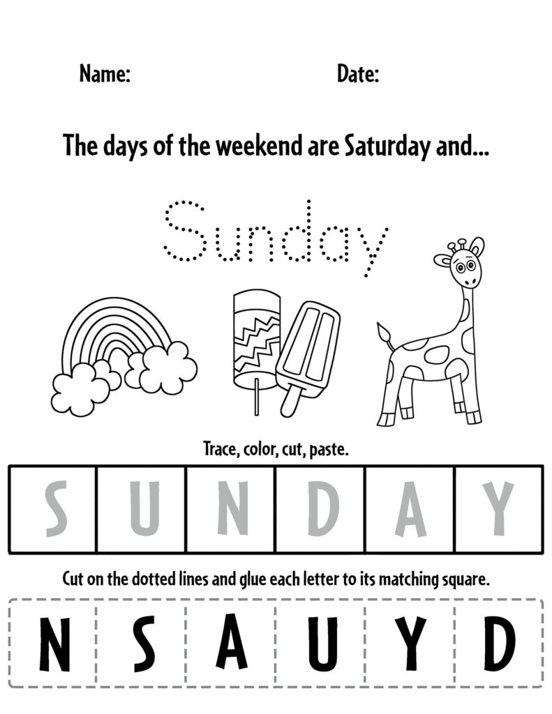 Free Cut And Paste Days Of The Week Worksheets The Hollydog Blog