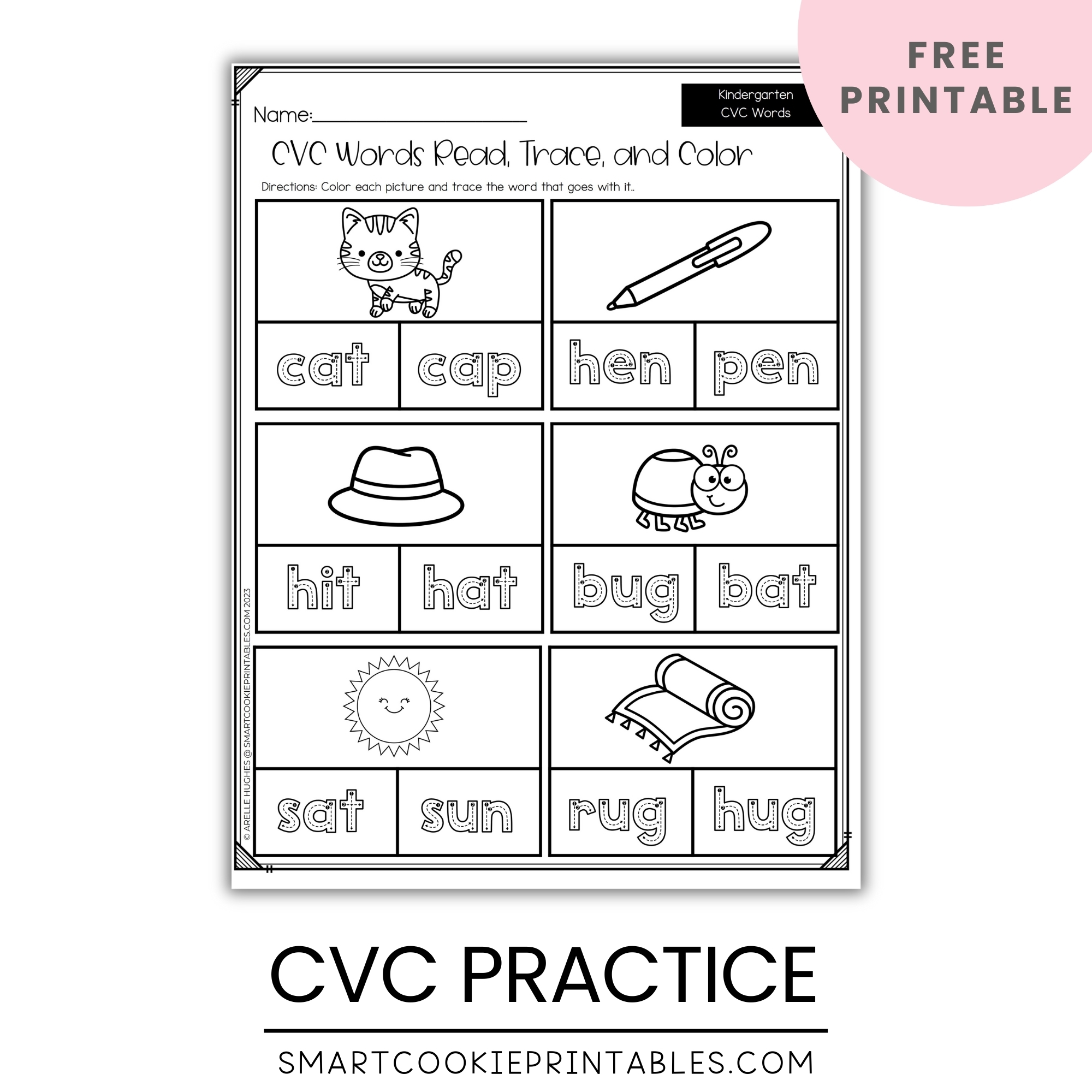 free cvc worksheets for kindergarten