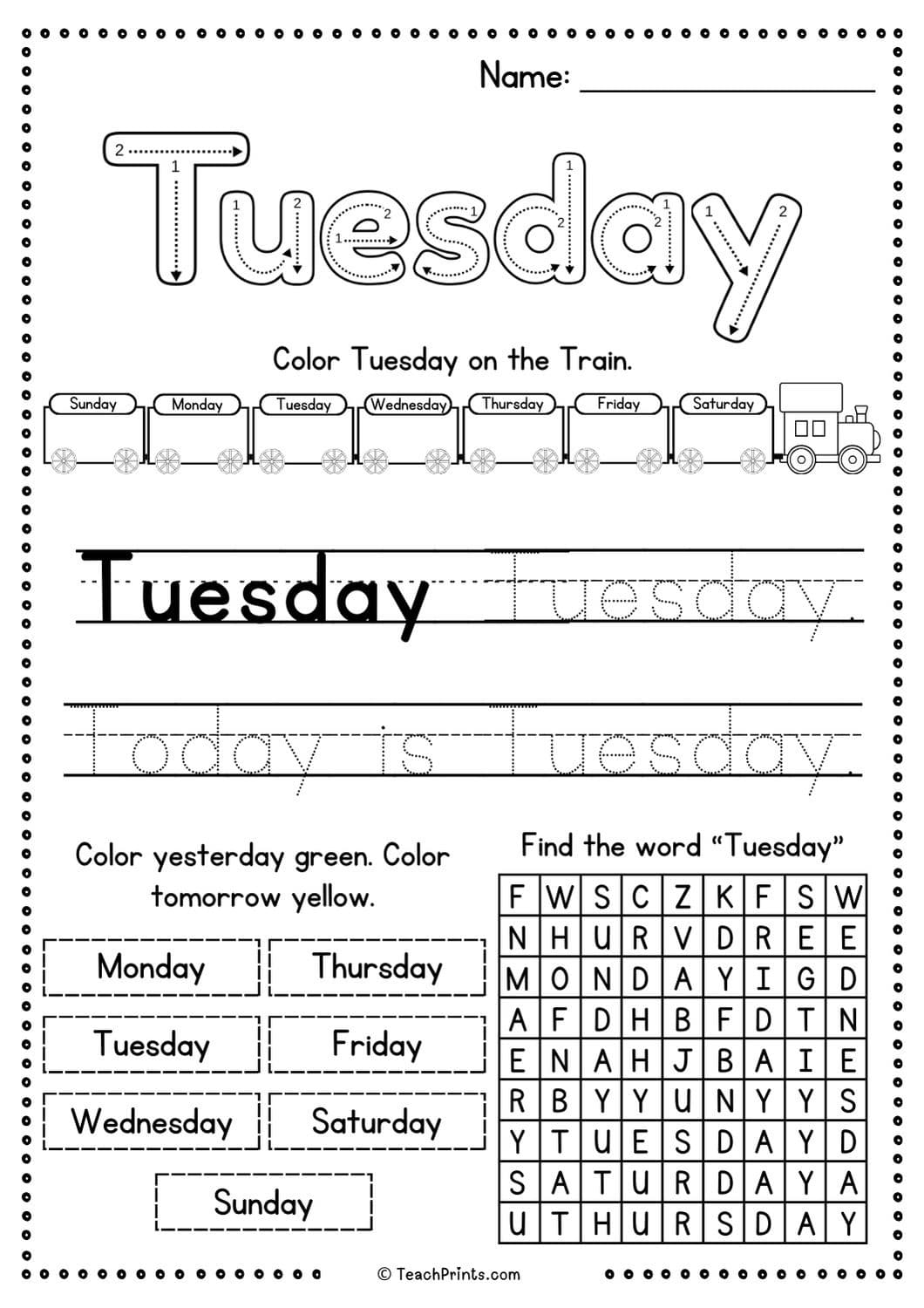 Free Days Of The Week Worksheets Teach Prints Free Days Of The Week Worksheets Teach Prints